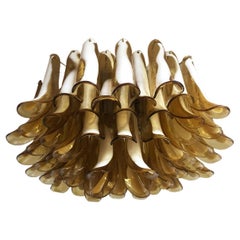 Retro Murano Ceiling Lamp, 64 Caramel Lattimo Glass Petal