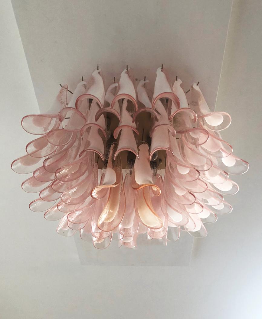 Mid-Century Modern Murano Ceiling Lamp 64 Pink Lattimo Glass Petal