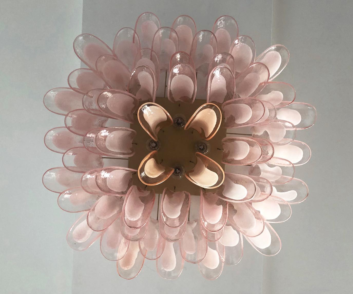 Murano Ceiling Lamp 64 Pink Lattimo Glass Petal In Good Condition In Gaiarine Frazione Francenigo (TV), IT