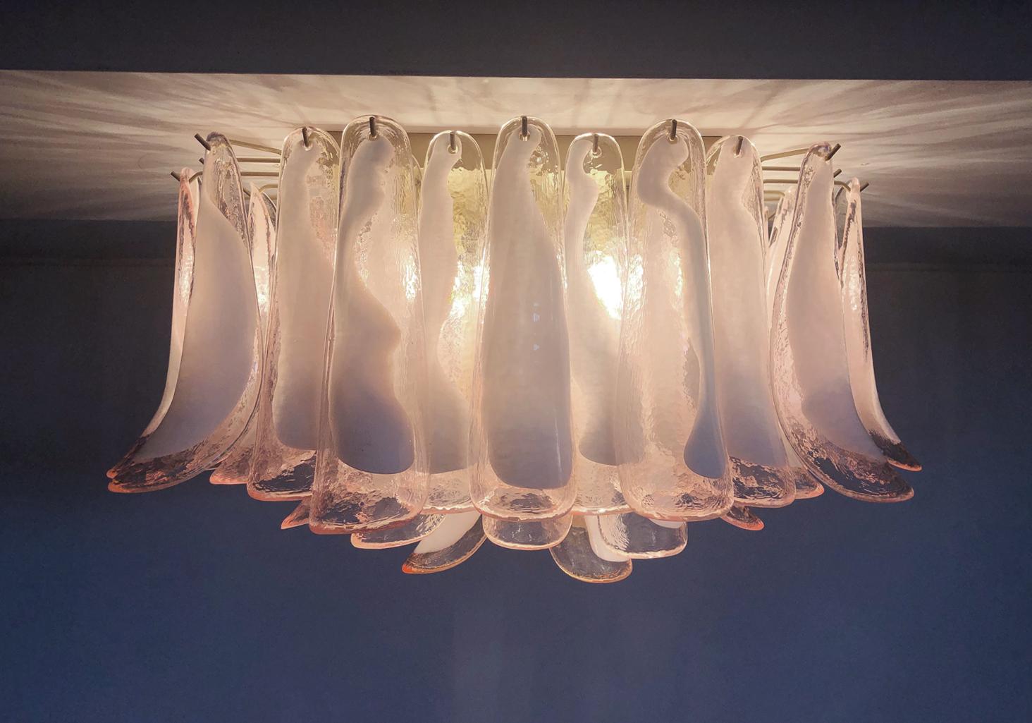 Late 20th Century Murano Ceiling Lamp 64 Pink Lattimo Glass Petal