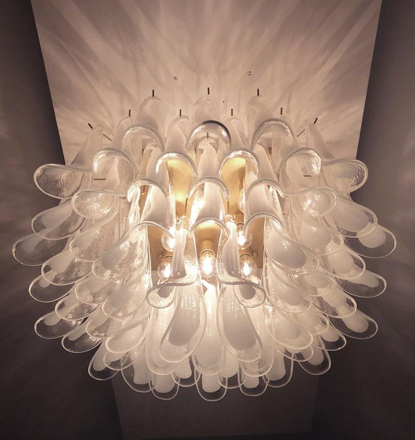 Murano Ceiling Lamp, 64 White Lattimo Glass Petal 5
