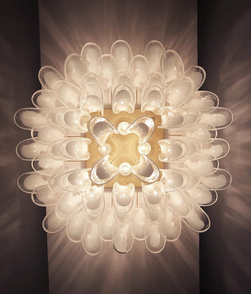 Murano Ceiling Lamp, 64 White Lattimo Glass Petal For Sale 2