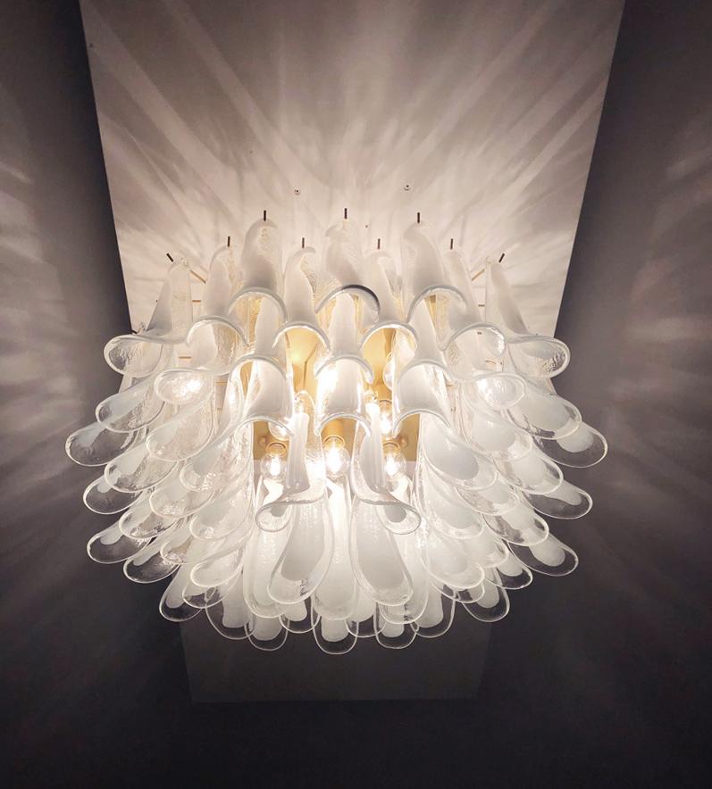 Murano Ceiling Lamp, 64 White Lattimo Glass Petal 6