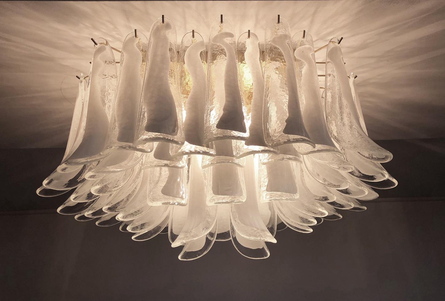 Murano Ceiling Lamp, 64 White Lattimo Glass Petal For Sale 5