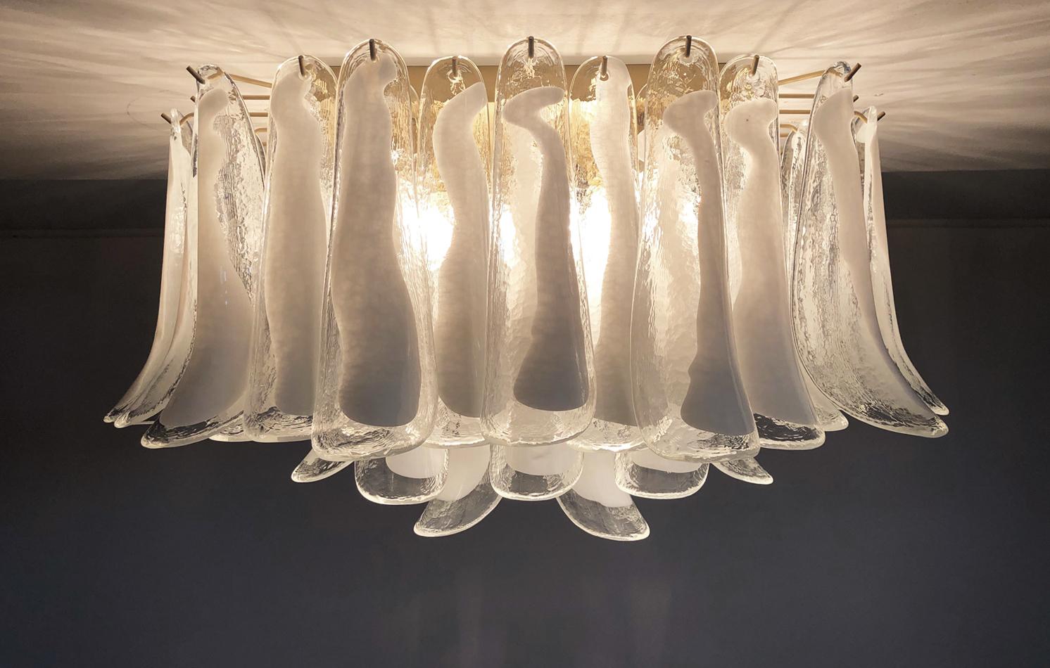 Murano Ceiling Lamp, 64 White Lattimo Glass Petal For Sale 6