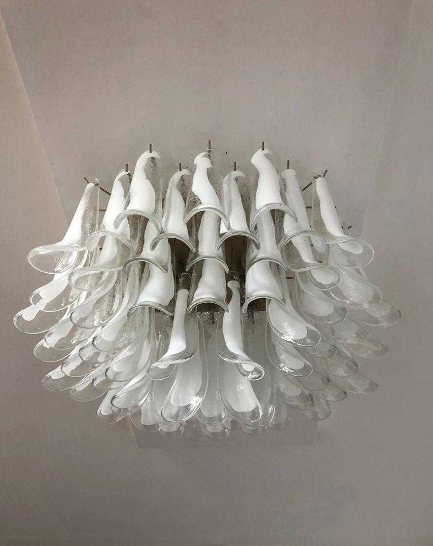 20th Century Murano Ceiling Lamp, 64 White Lattimo Glass Petal For Sale