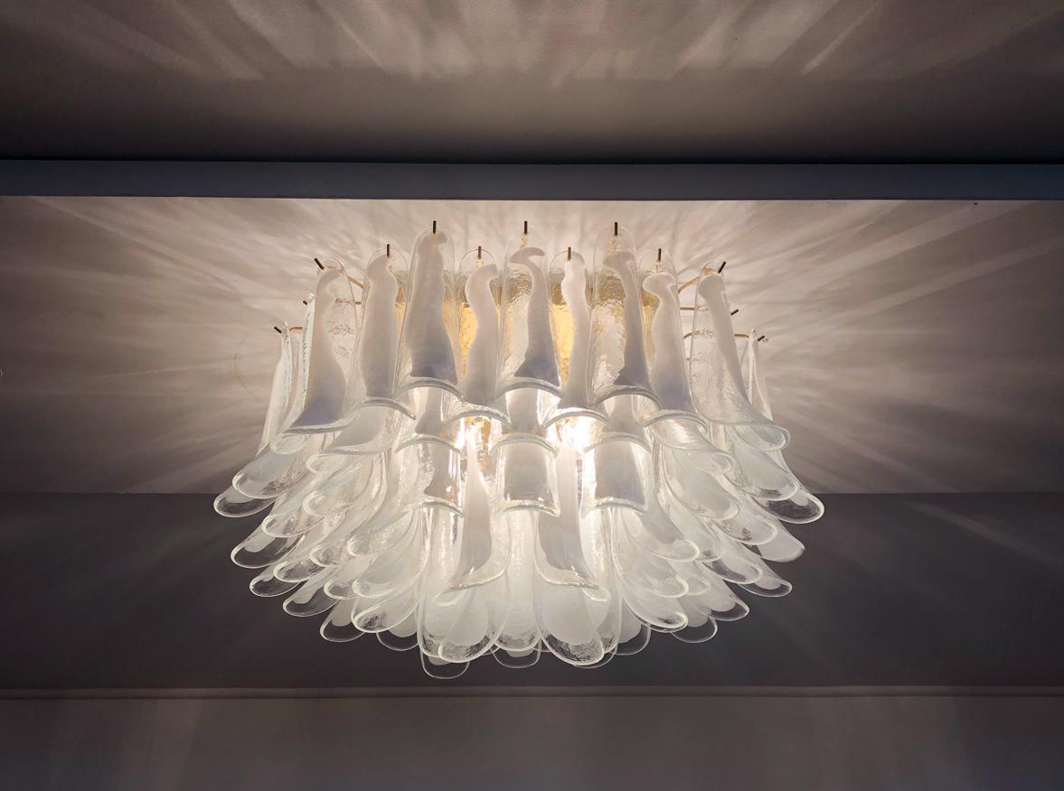 Murano Ceiling Lamp, 64 White Lattimo Glass Petal 3