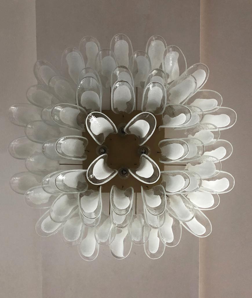Art Glass Murano Ceiling Lamp, 64 White Lattimo Glass Petal For Sale