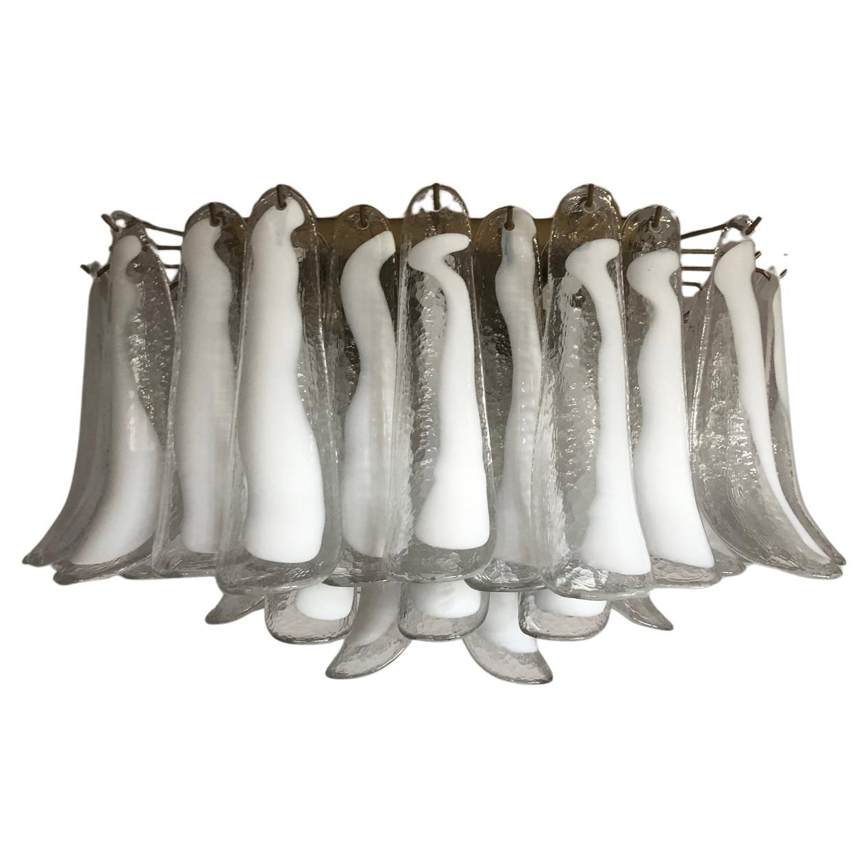 Murano Ceiling Lamp, 64 White Lattimo Glass Petal For Sale