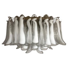 Vintage Murano Ceiling Lamp, 64 White Lattimo Glass Petal