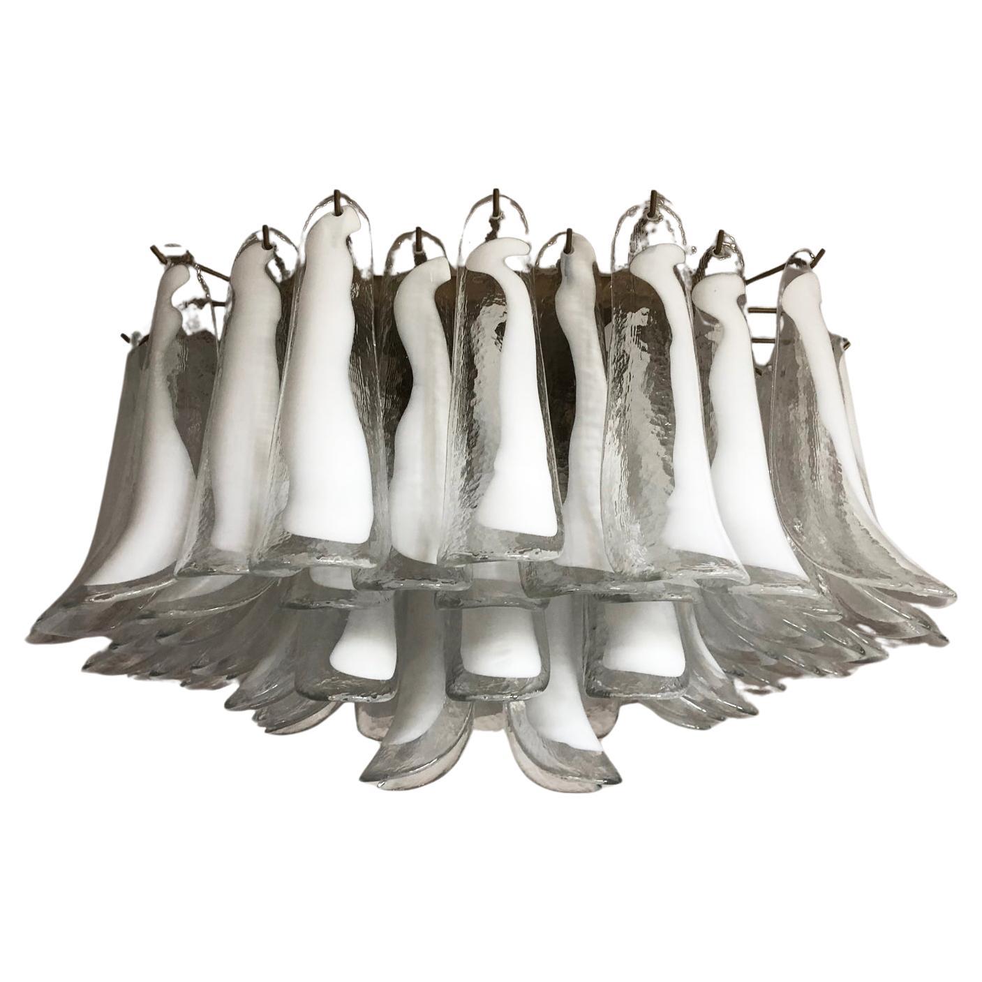 Murano ceiling lamp - 64 white lattimo glass petal For Sale