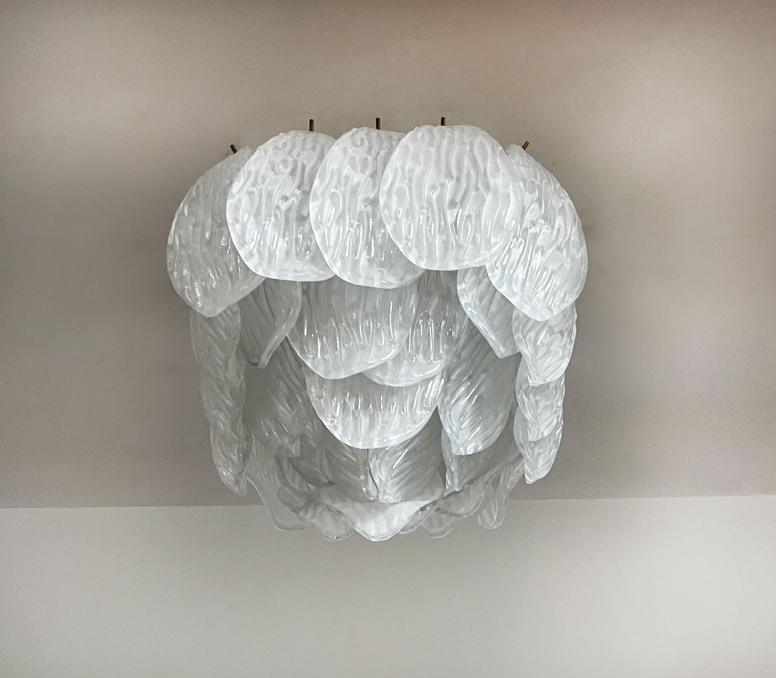 Murano Ceiling Lamp, Frosted Carved Glass Leaves For Sale 4