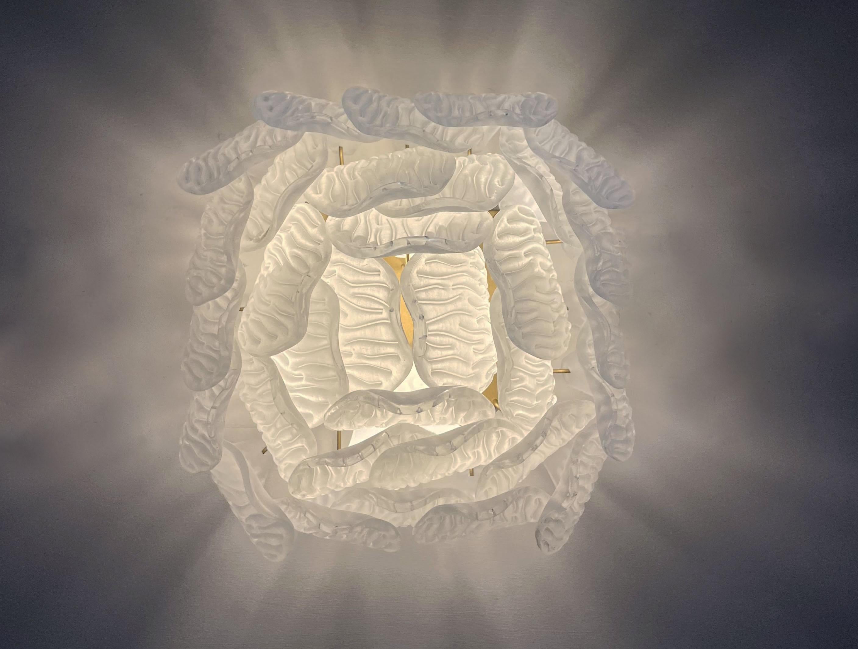 Lámpara de techo de Murano - hojas de cristal esmerilado tallado en venta 4