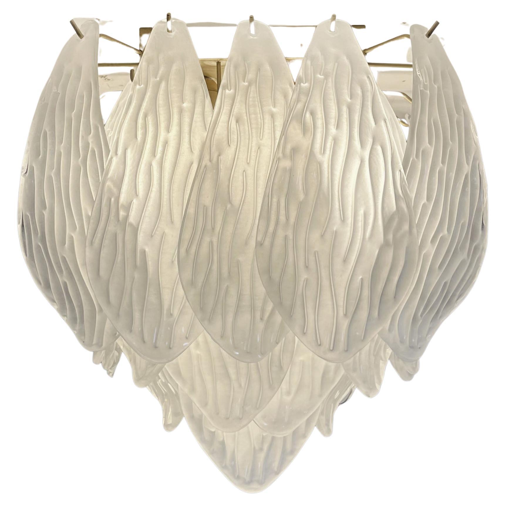 Murano Ceiling Lamp, Frosted Carved Glass Leaves