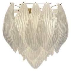 Murano Ceiling Lamp, Frosted Carved Glass Leaves
