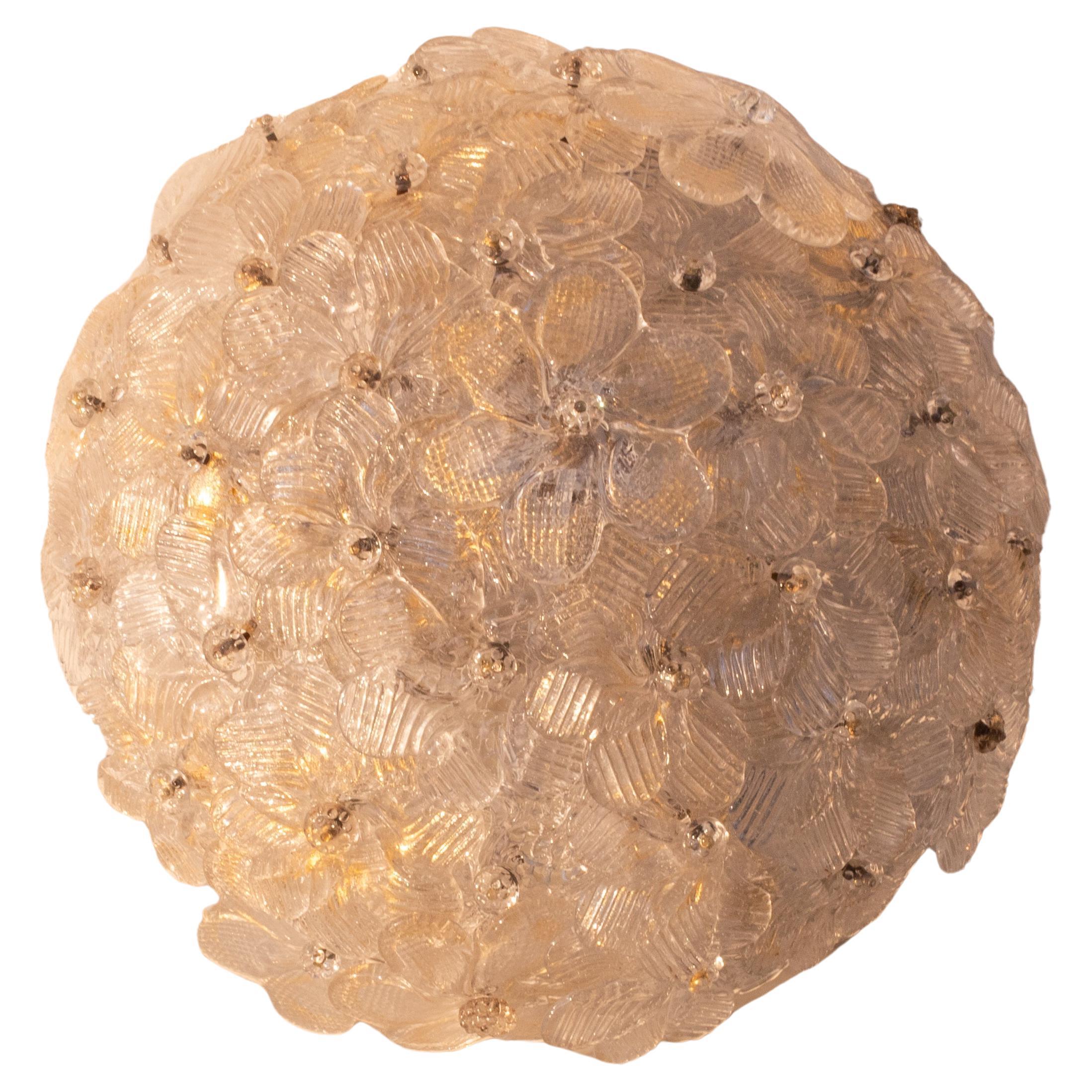 Murano Ceiling Light Gold and Traspare Flower by Seguso for Venini, Italy, 1960s