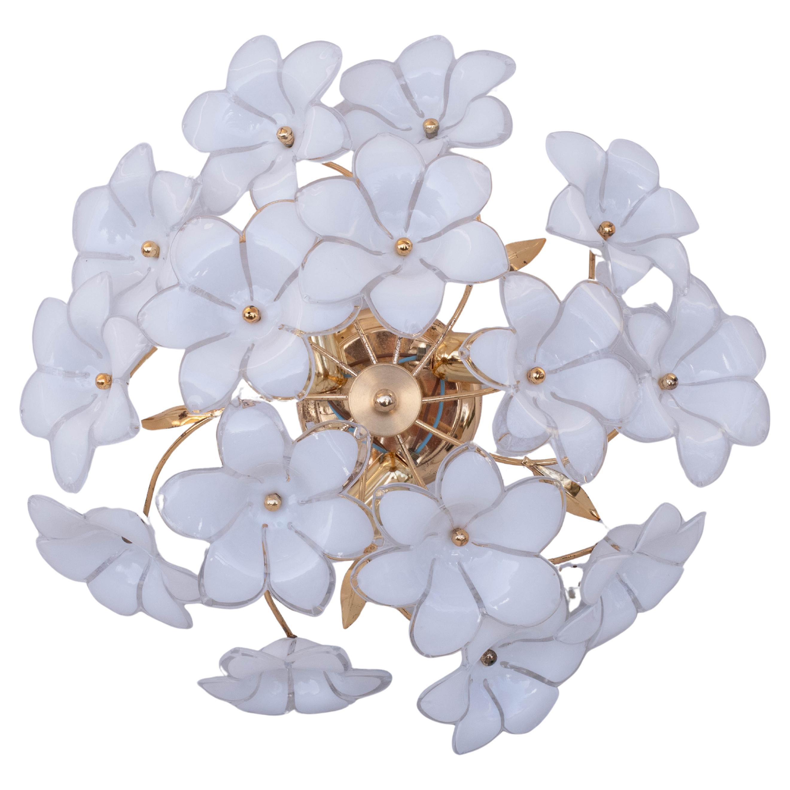 Murano Ceiling Light White Flowers, 1970