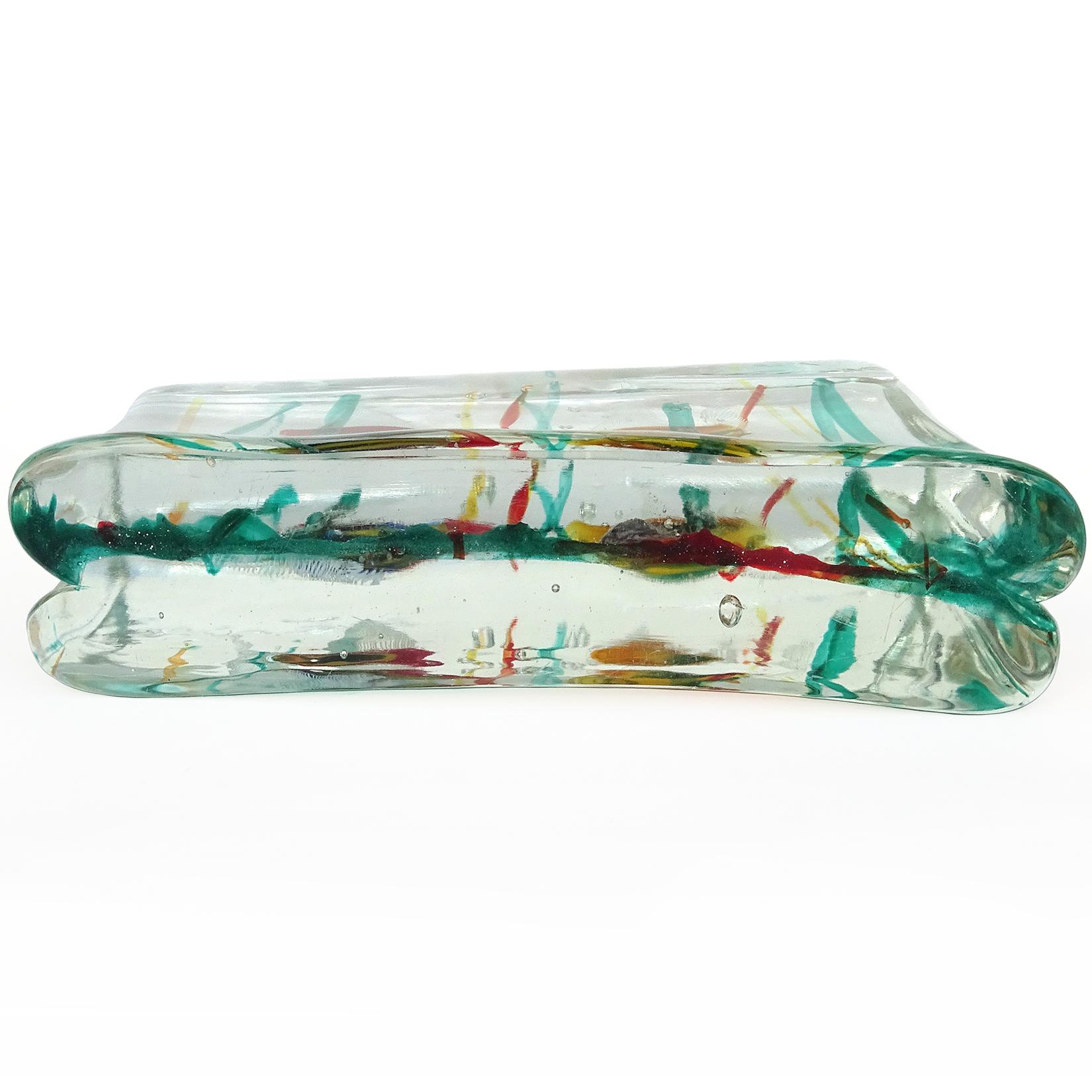 Murano Cenedese Orange Weiß Silber Flecken Italienische Kunst Glas Fisch Aquarium Block im Angebot 4