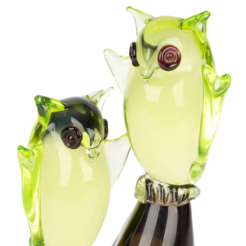 Vintage Murano Cenedese Owls on Perch Glass Sculpture, circa 1960 2