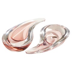 Murano Cenedese Pale Pink Teardrop Art Glass Catchall Set of Two