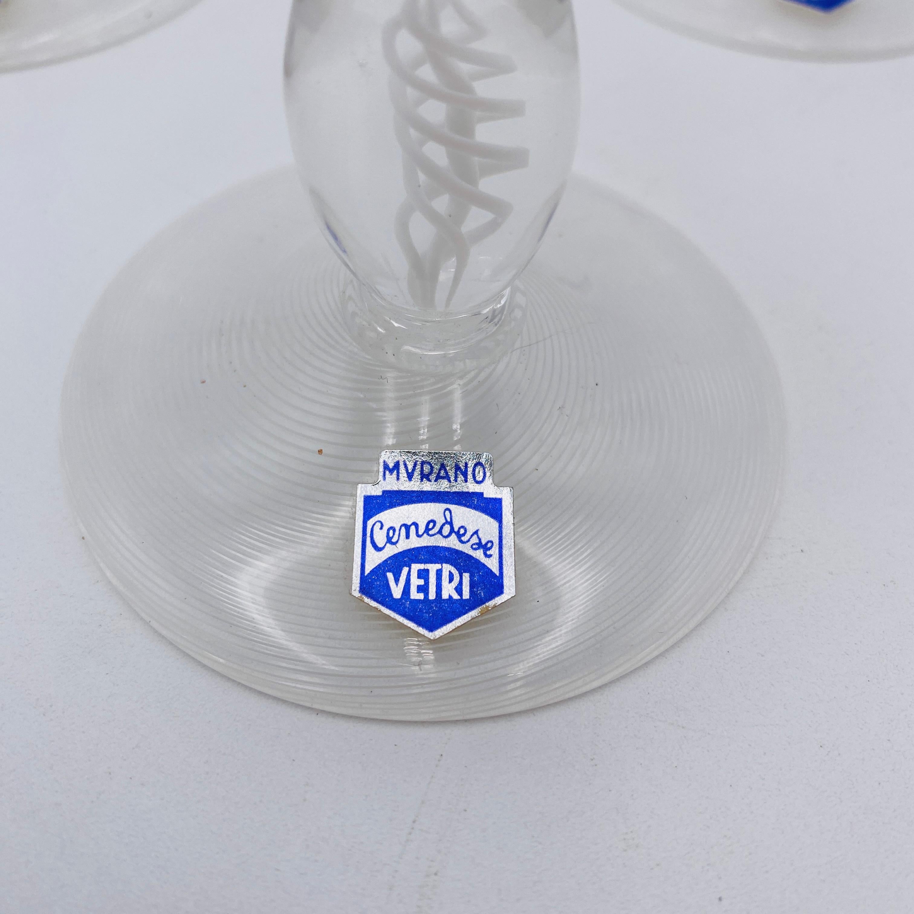 Mid-Century Modern Murano Cenedese Vetri Italian Wine Glasses Set of 6 For Sale