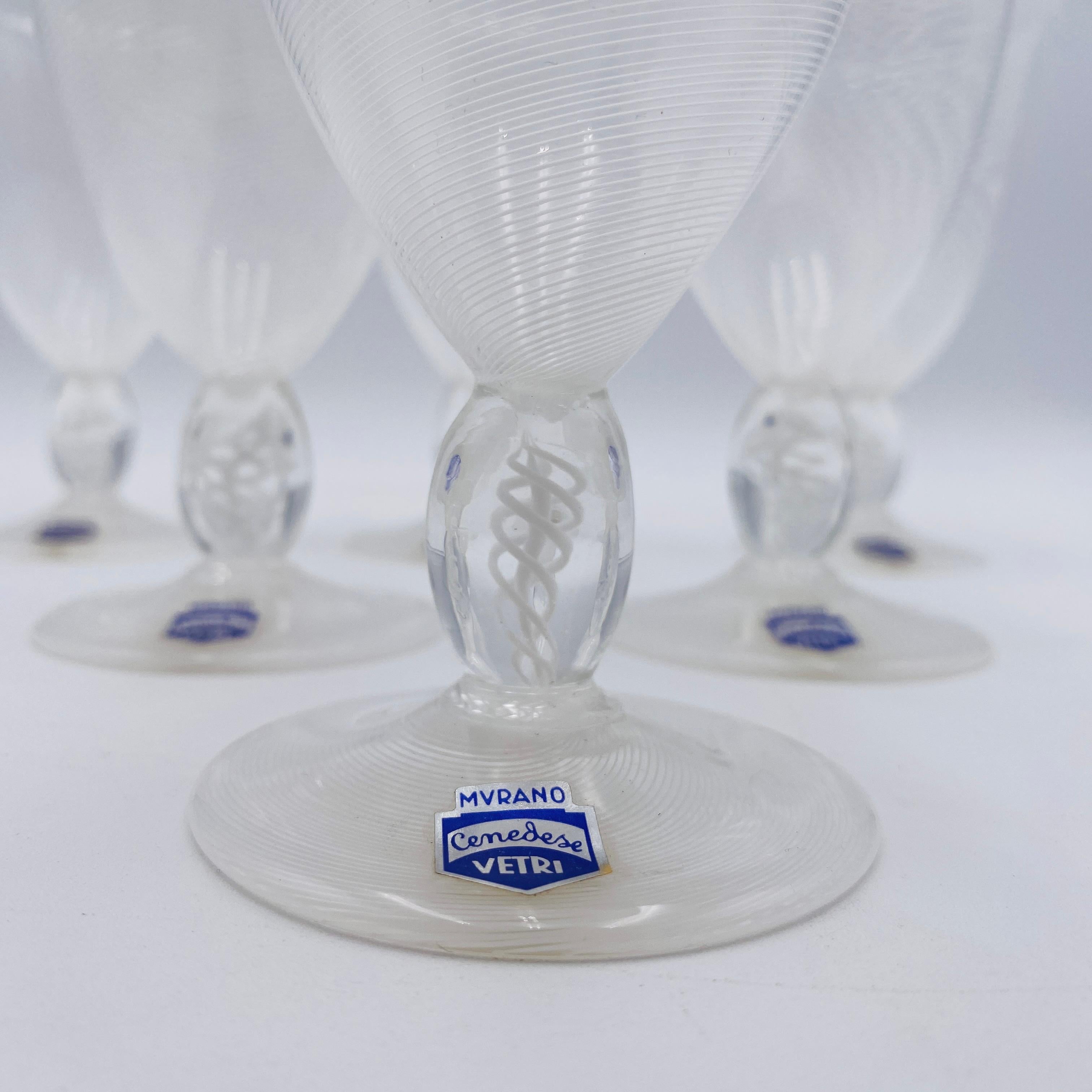 Mid-Century Modern Murano Cenedese Vetri Italian Wine Glasses Set of 6 For Sale