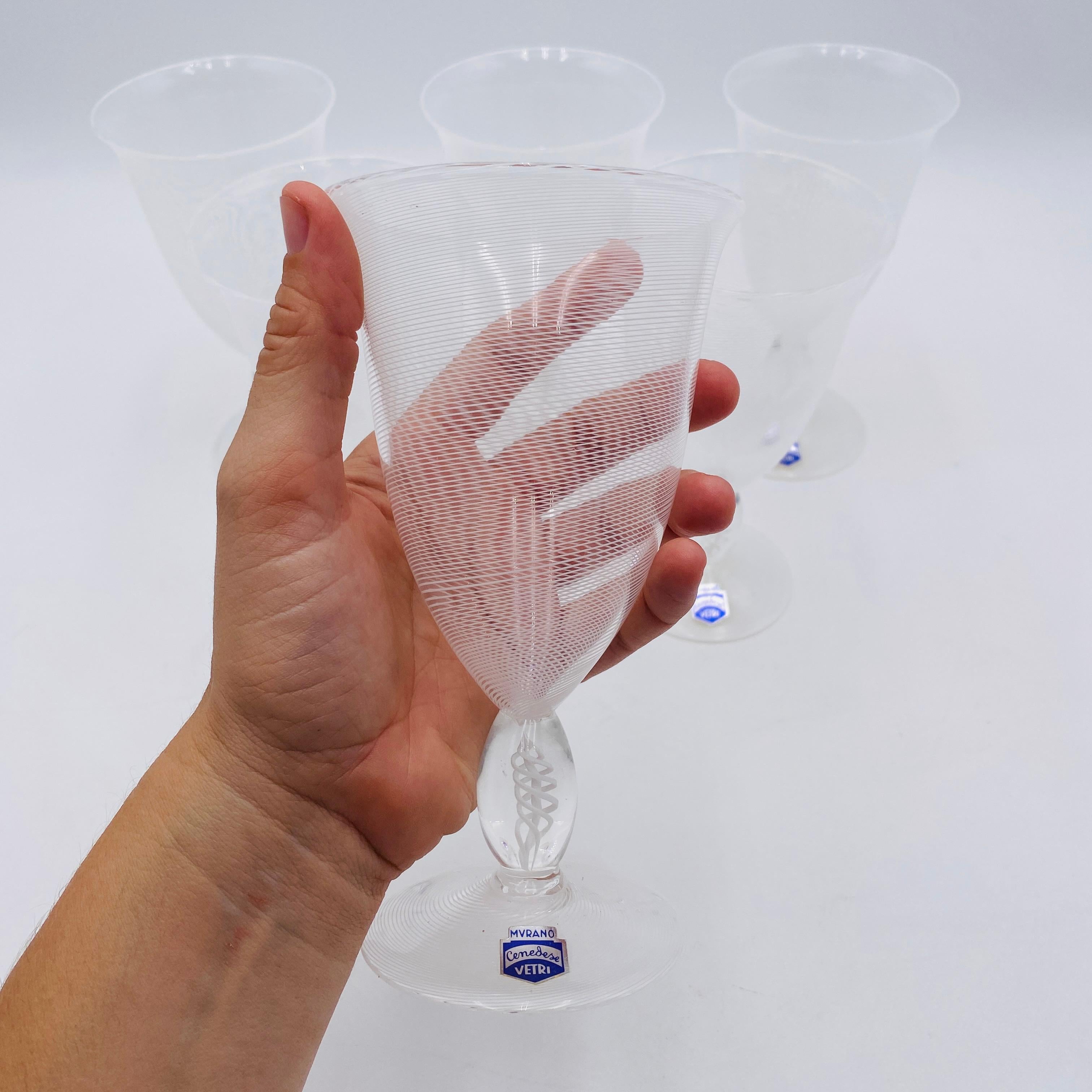 Murano Cenedese Vetri Italian Wine Glasses Set of 6 In Good Condition For Sale In San Juan Capistrano, CA