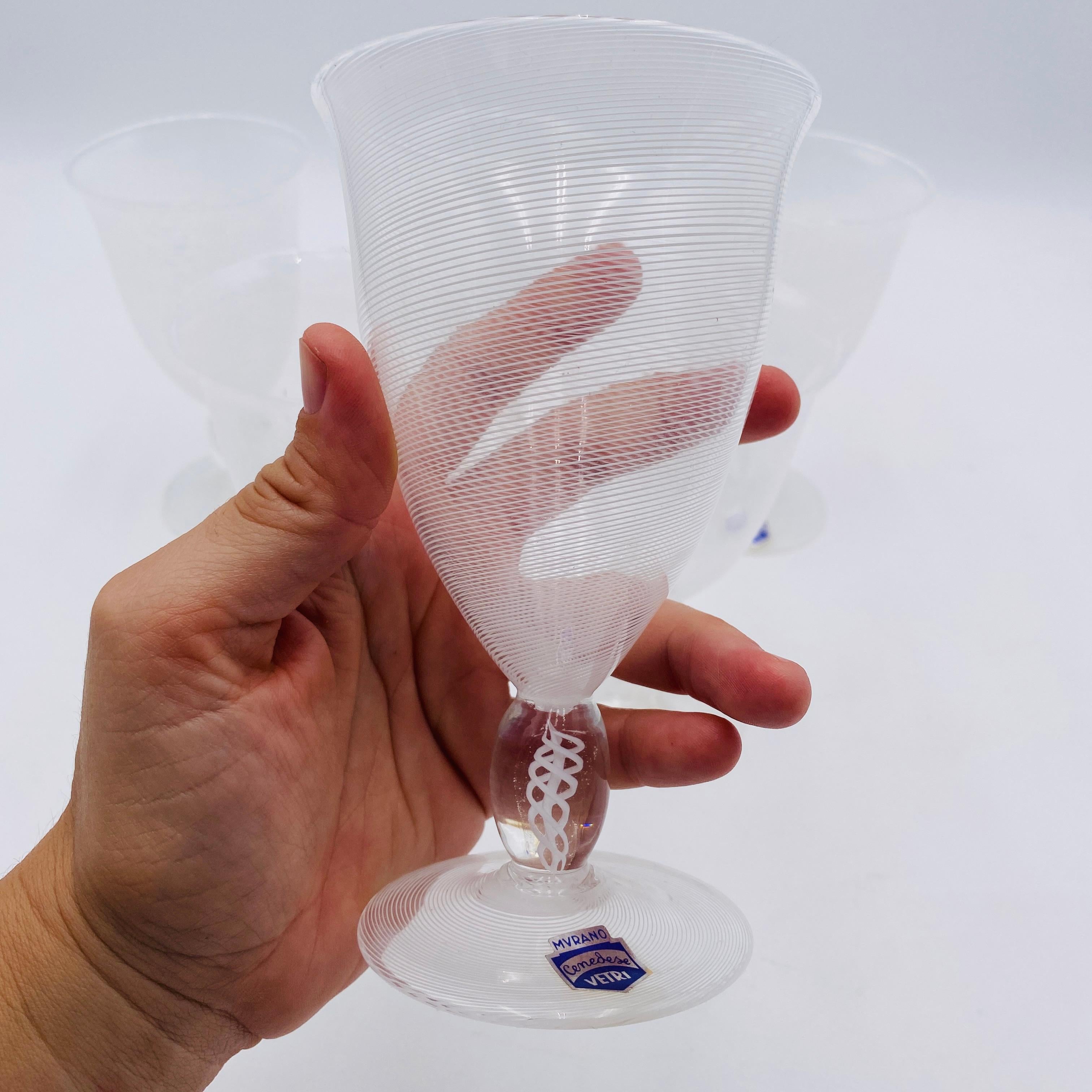 Murano Cenedese Vetri Italian Wine Glasses Set of 6 In Good Condition For Sale In San Juan Capistrano, CA