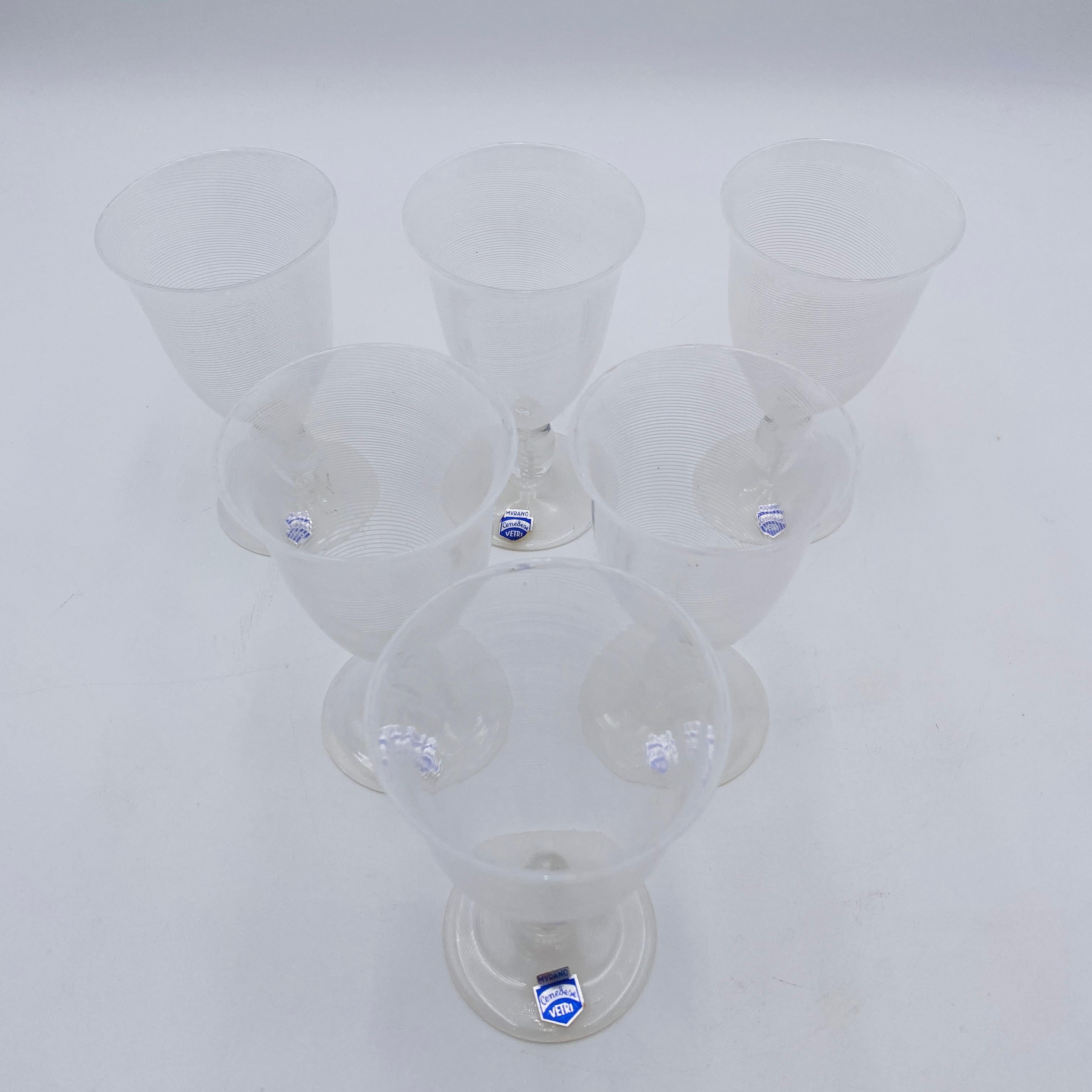 20th Century Murano Cenedese Vetri Italian Wine Glasses Set of 6 For Sale