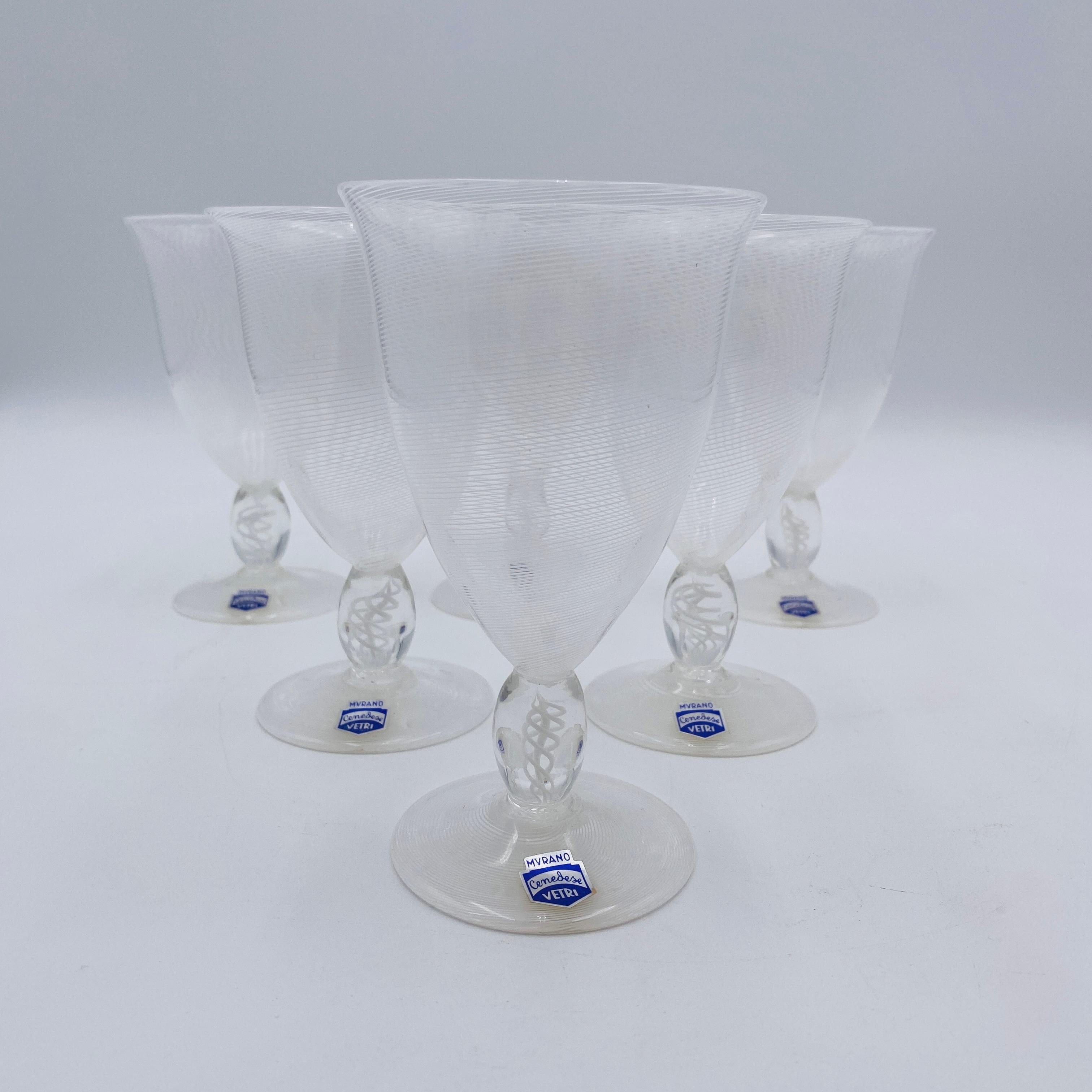 Murano Glass Murano Cenedese Vetri Italian Wine Glasses Set of 6 For Sale