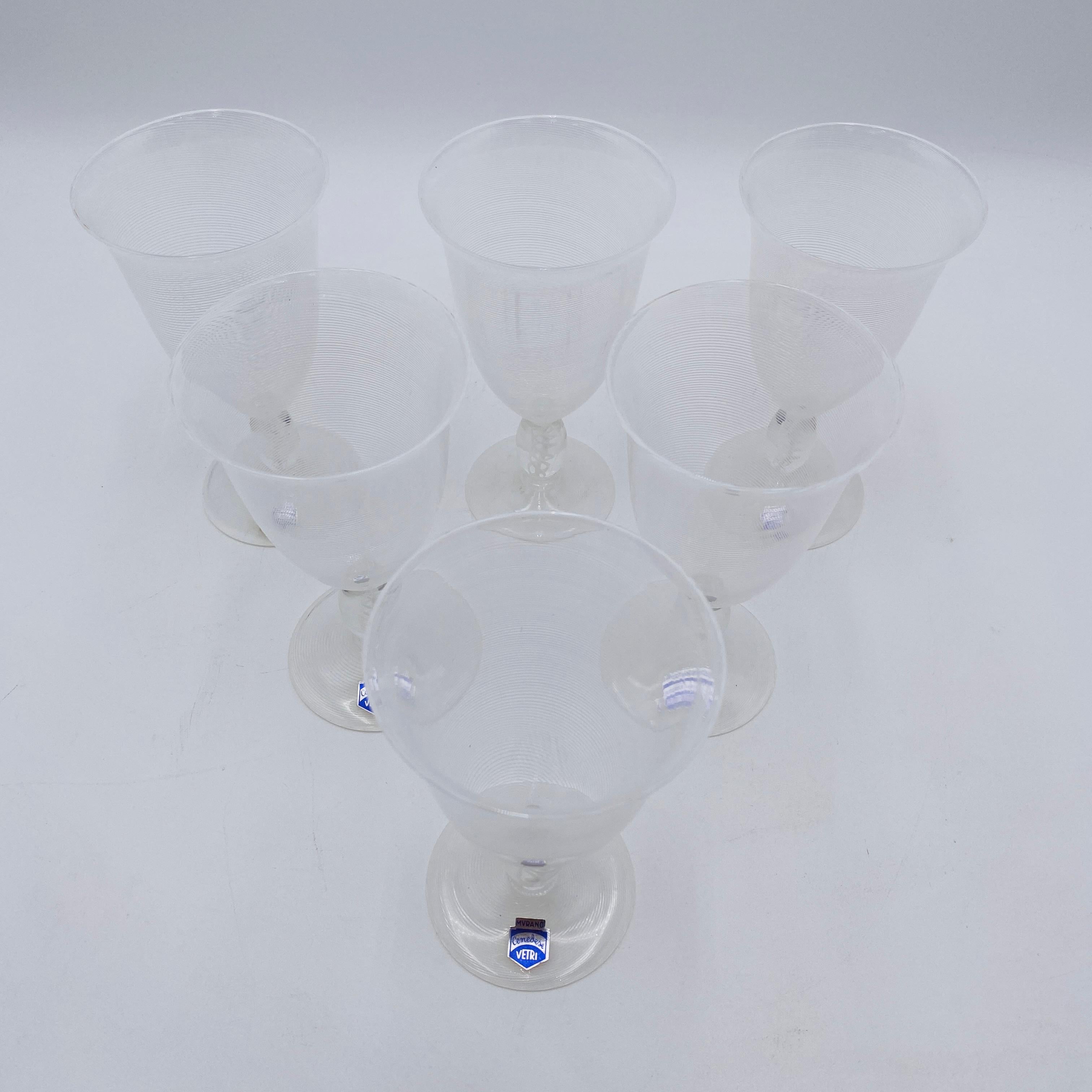 Murano Cenedese Vetri Italian Wine Glasses Set of 6 For Sale 1