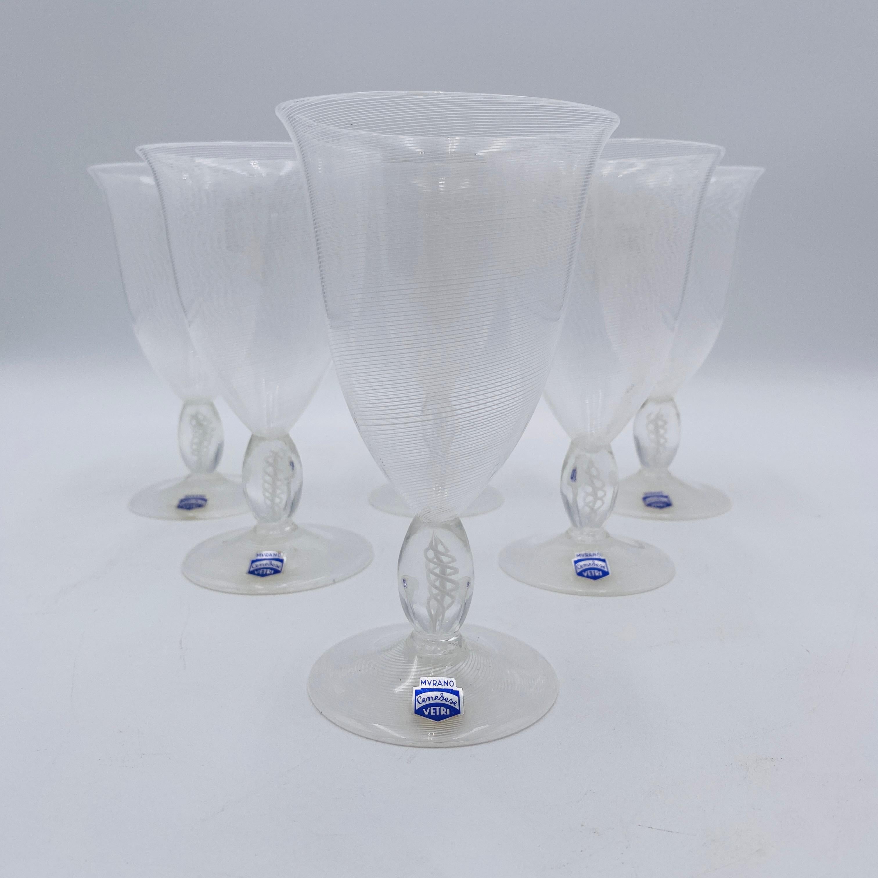 Murano Cenedese Vetri Italian Wine Glasses Set of 6 For Sale 2