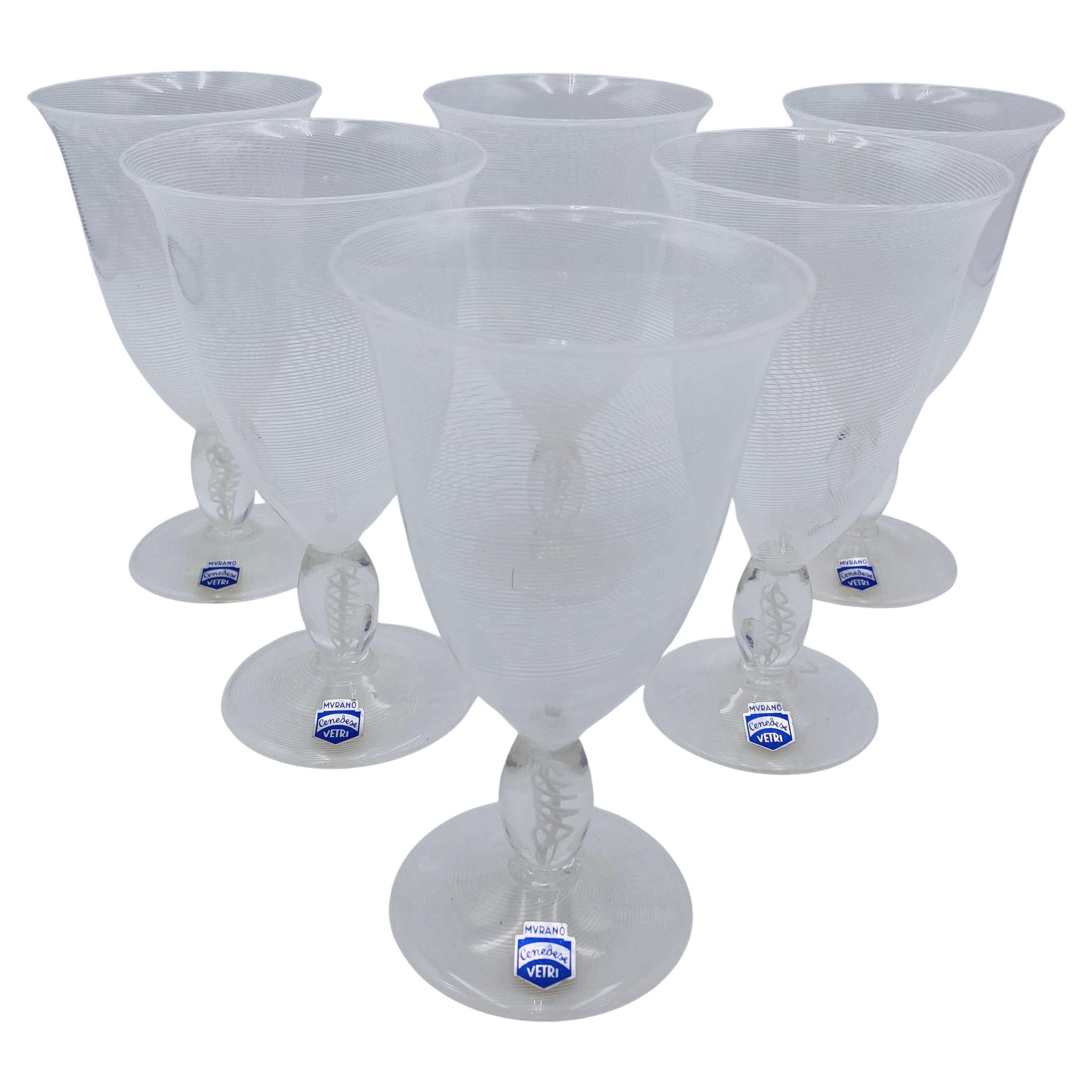 Murano Cenedese Vetri Italian Wine Glasses Set of 6
