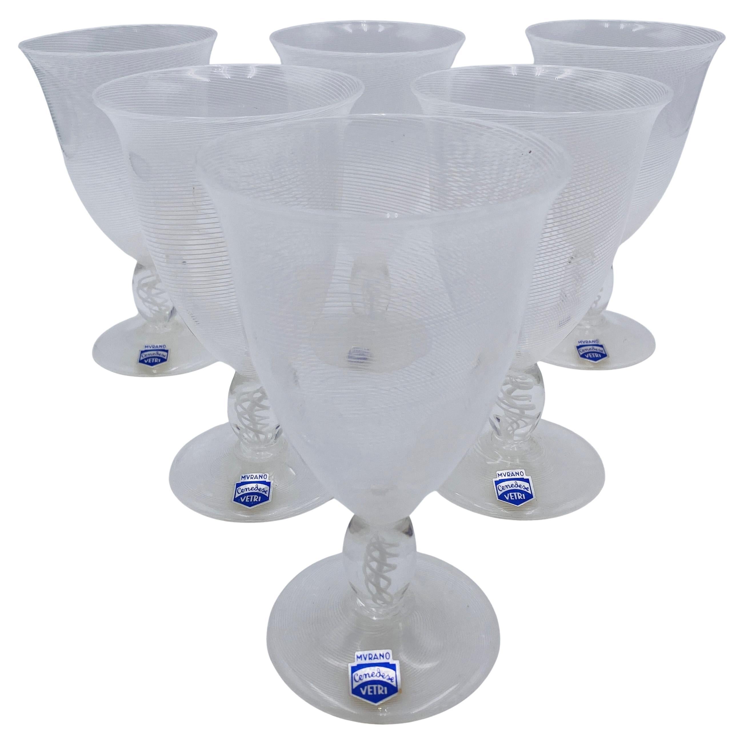 Murano Cenedese Vetri Italian Wine Glasses Set of 6 For Sale