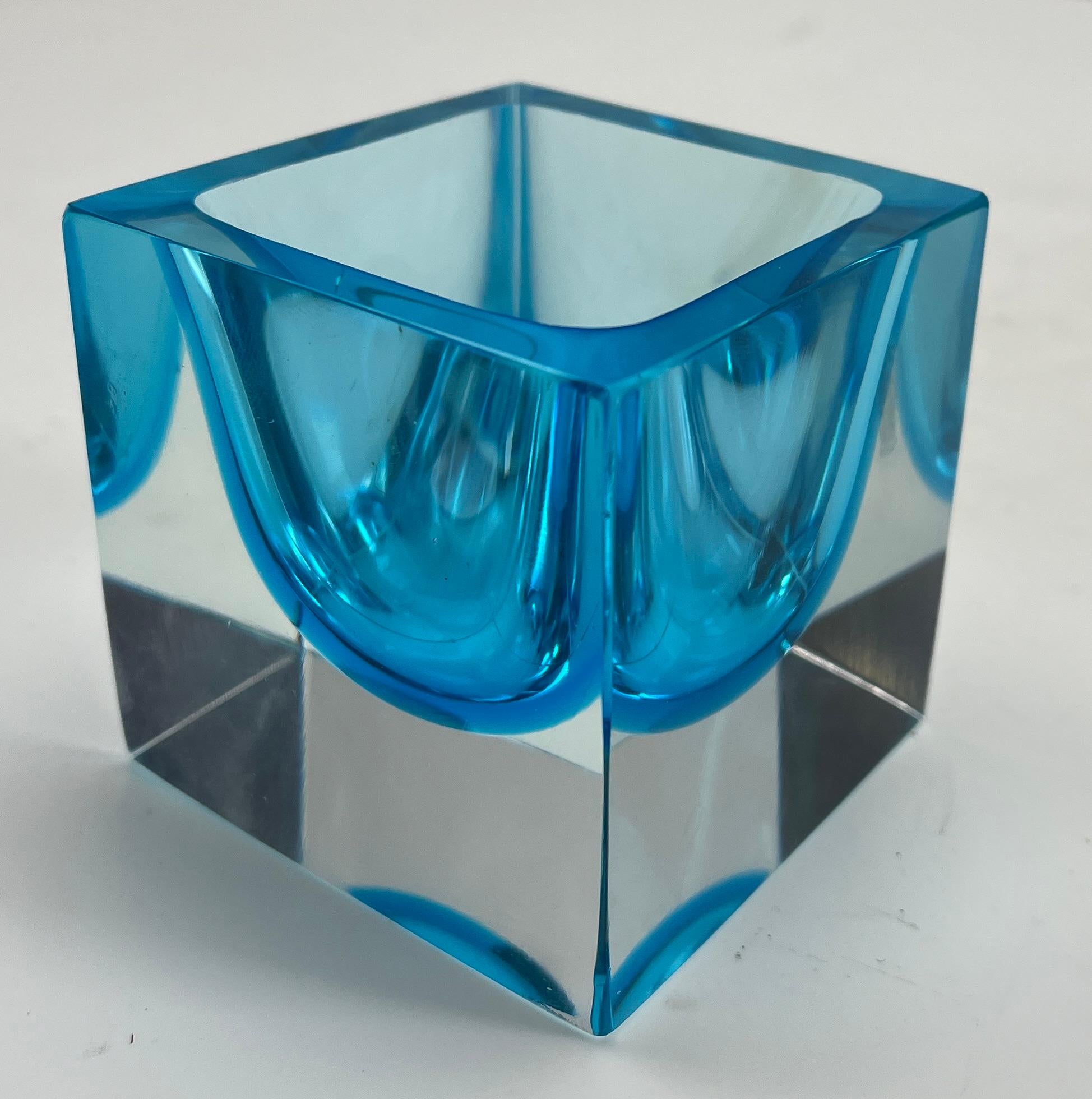 Mid-Century Modern Murano Cesare Toso Label Block Vase with  light blue Core For Sale