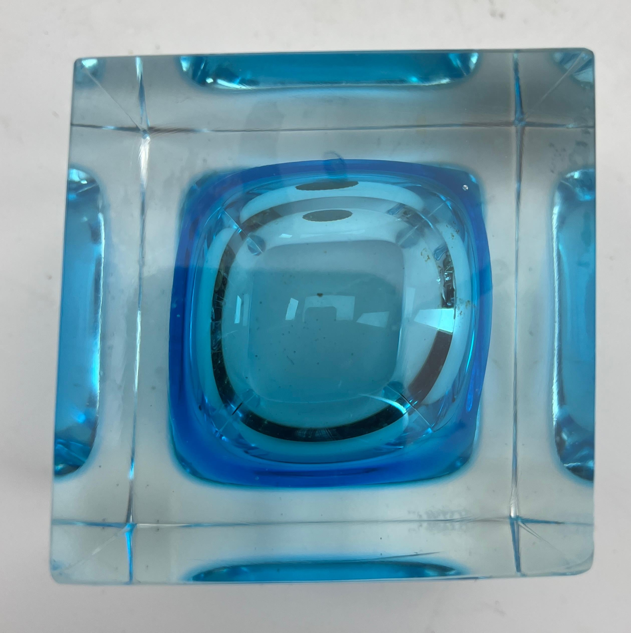 Murano Glass Murano Cesare Toso Label Block Vase with  light blue Core For Sale