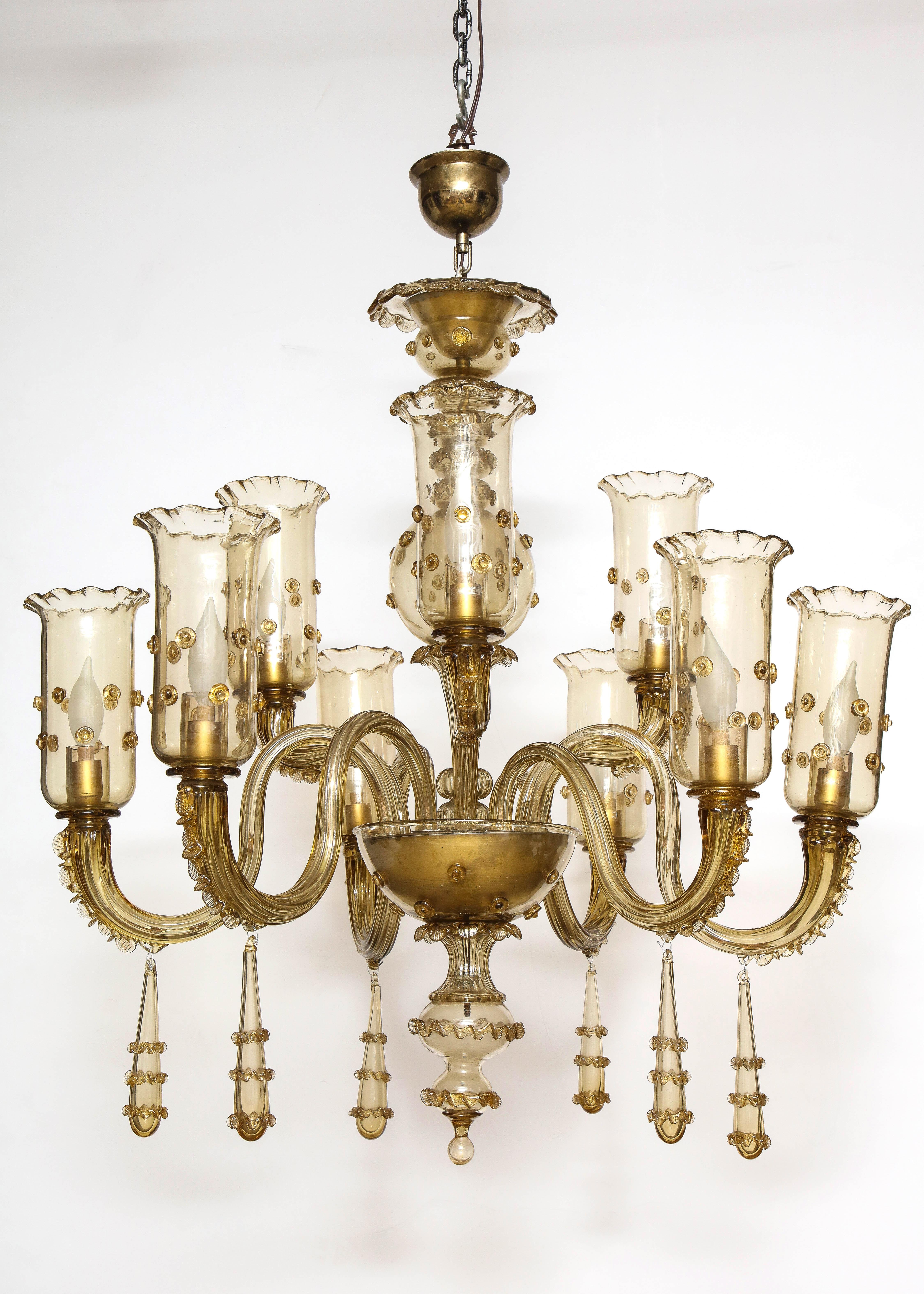 Unique Murano champagne glass nine arm chandelier