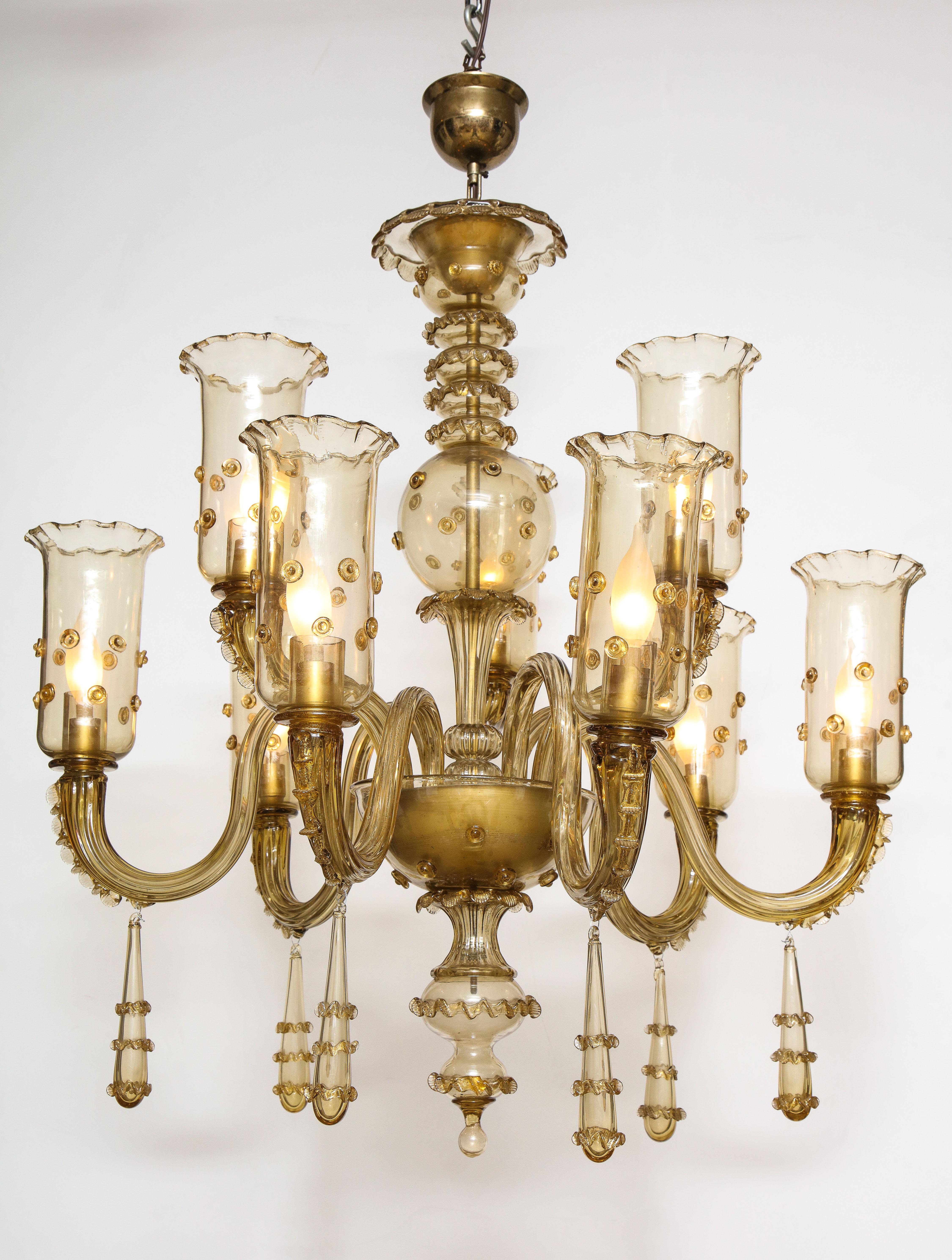 Murano Champagne Glass Nine Arm Chandelier For Sale 4