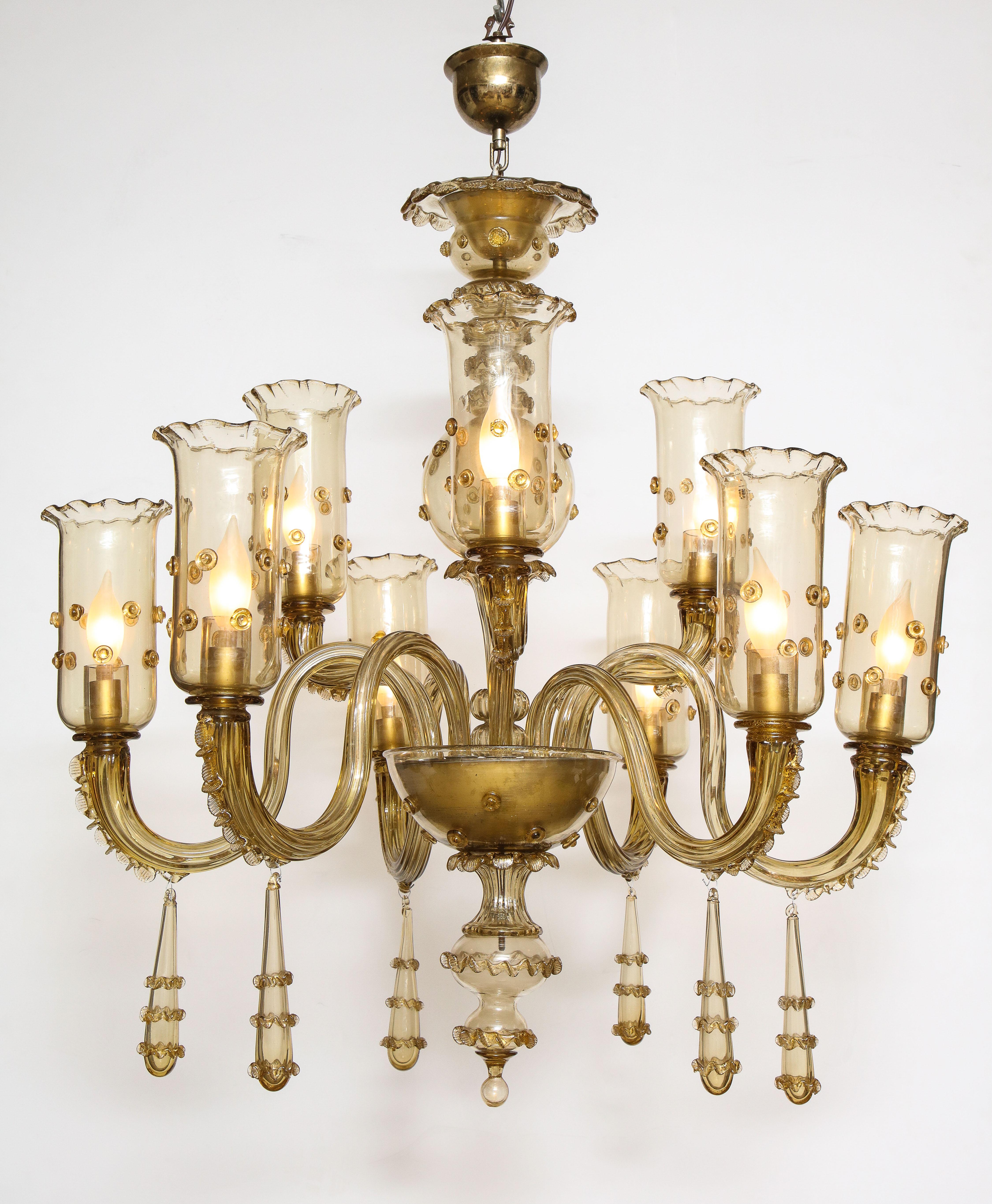 Murano Champagne Glass Nine Arm Chandelier In Good Condition For Sale In Mt. Kisco, NY