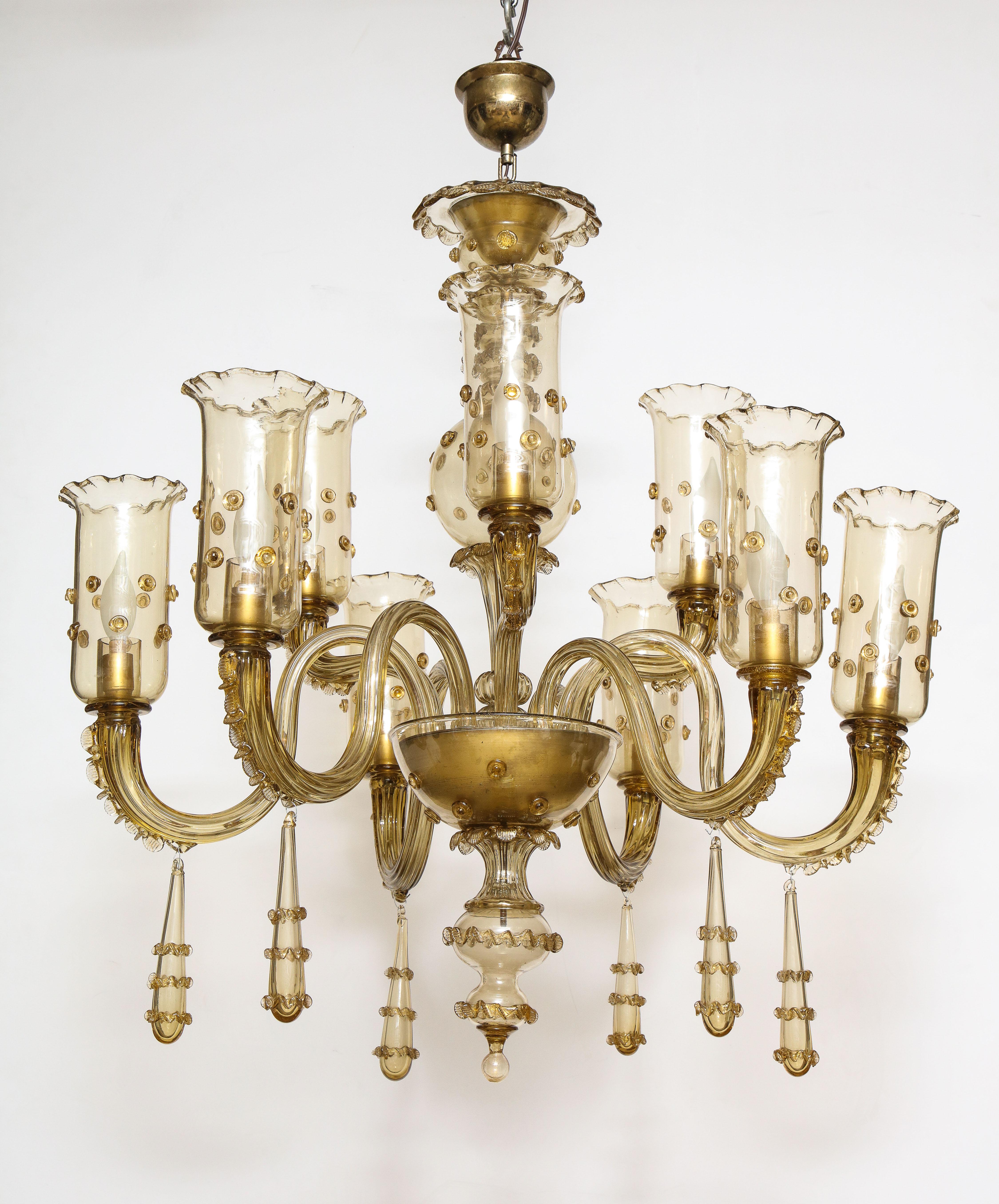 Murano Champagne Glass Nine Arm Chandelier For Sale 6