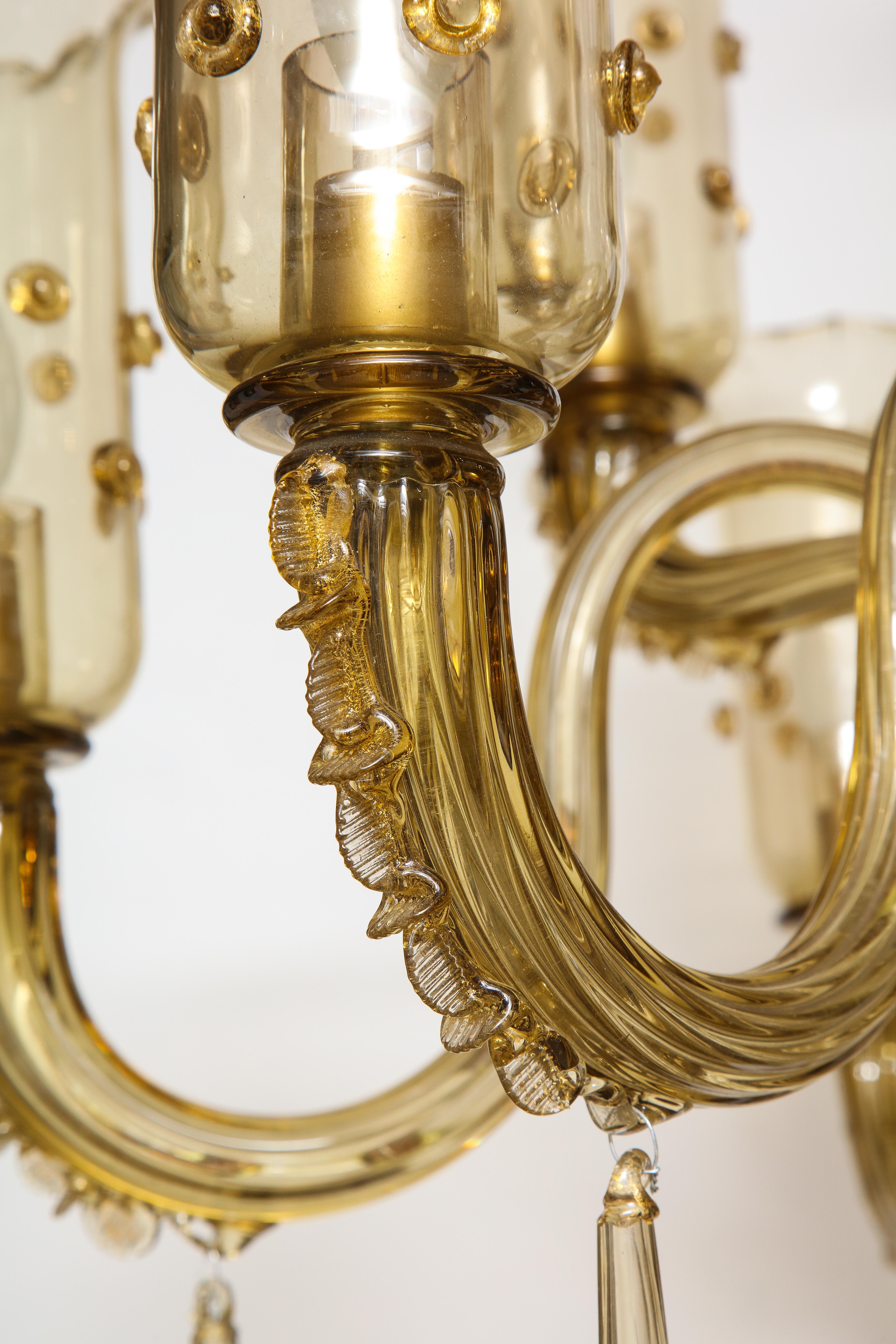 Mid-20th Century Murano Champagne Glass Nine Arm Chandelier For Sale