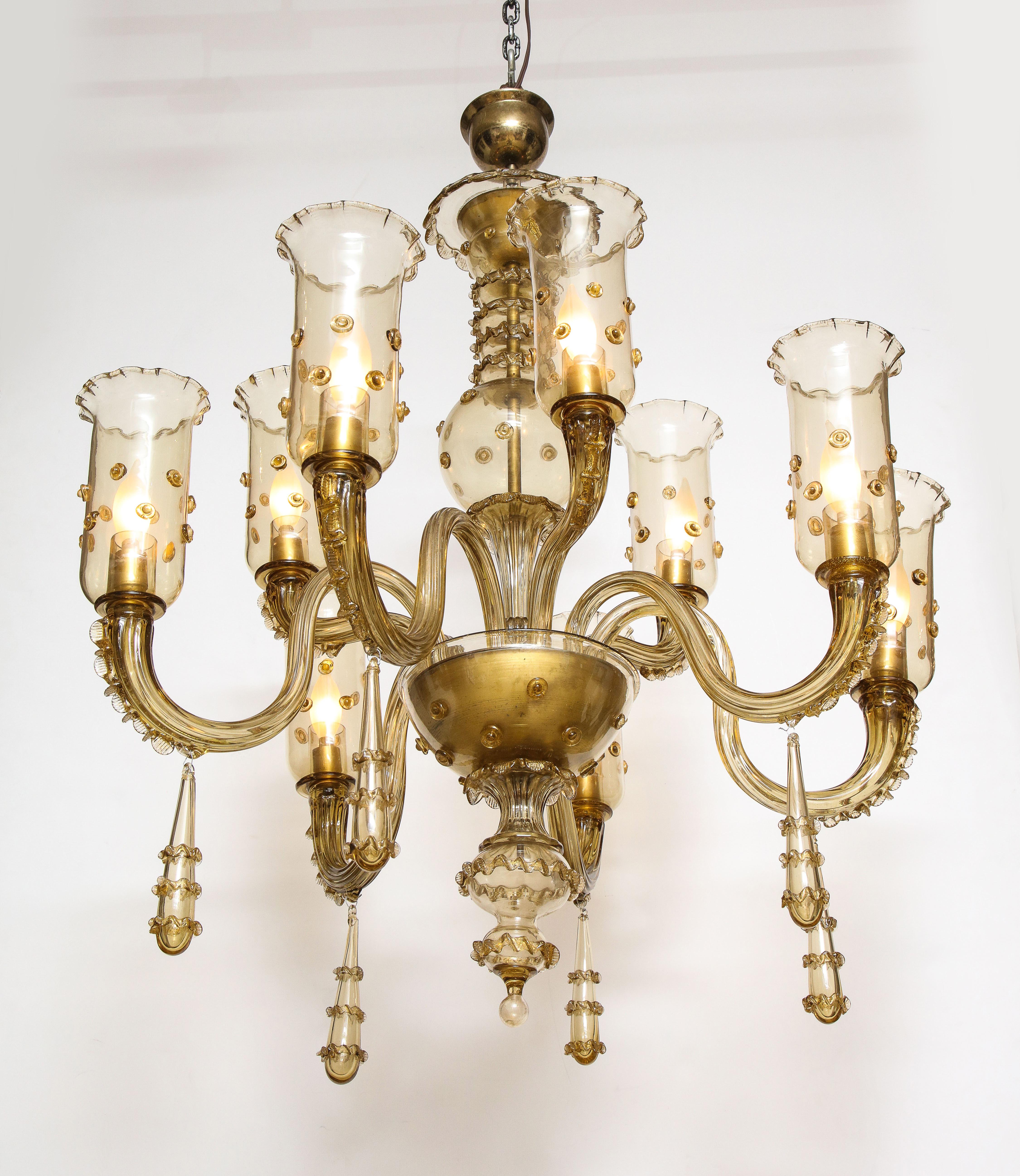 Murano Champagne Glass Nine Arm Chandelier For Sale 8
