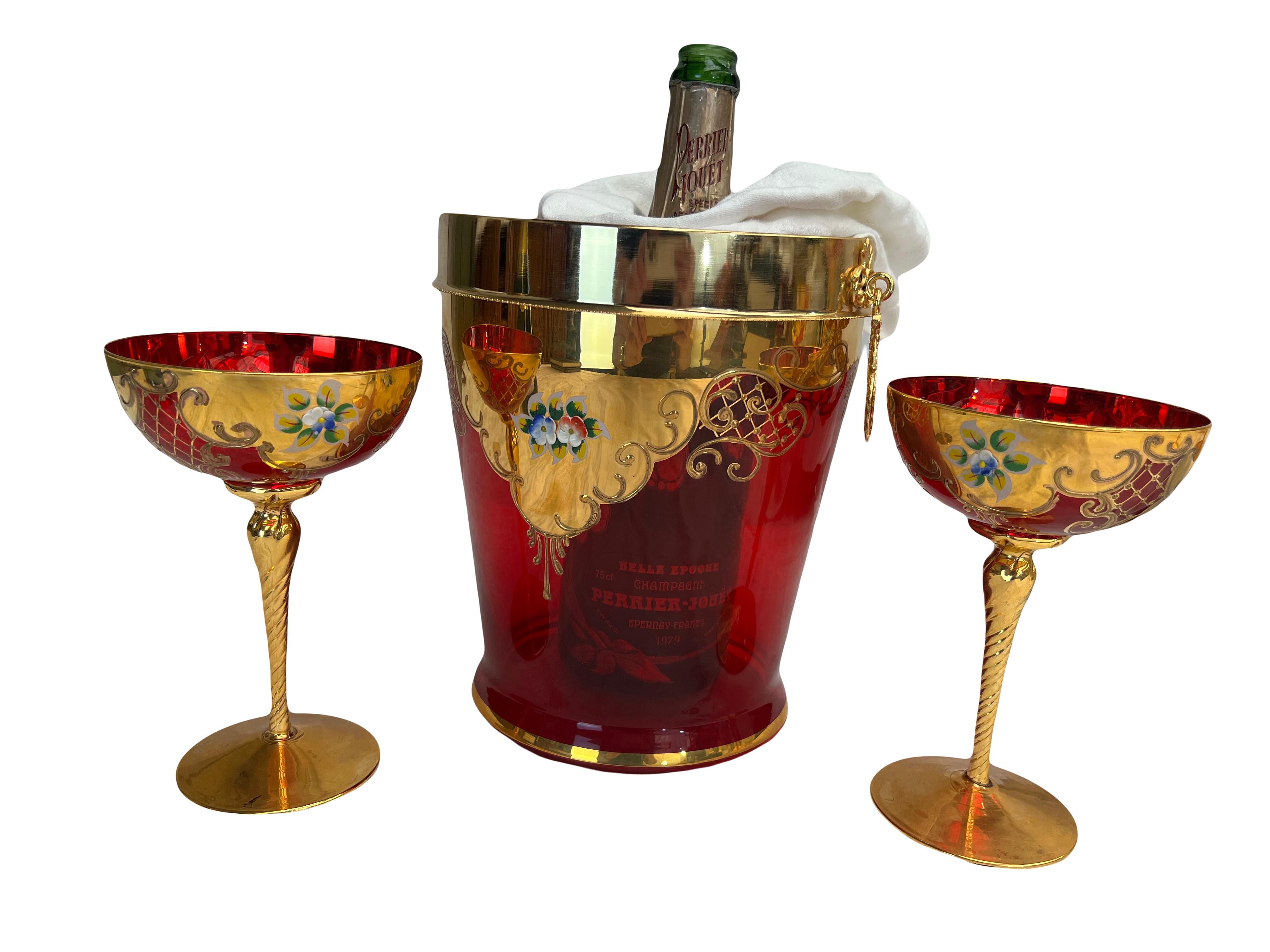 Murano Champagne Cups with Champagne Bucket in Murano Glass, 1960s, Set of 7 3