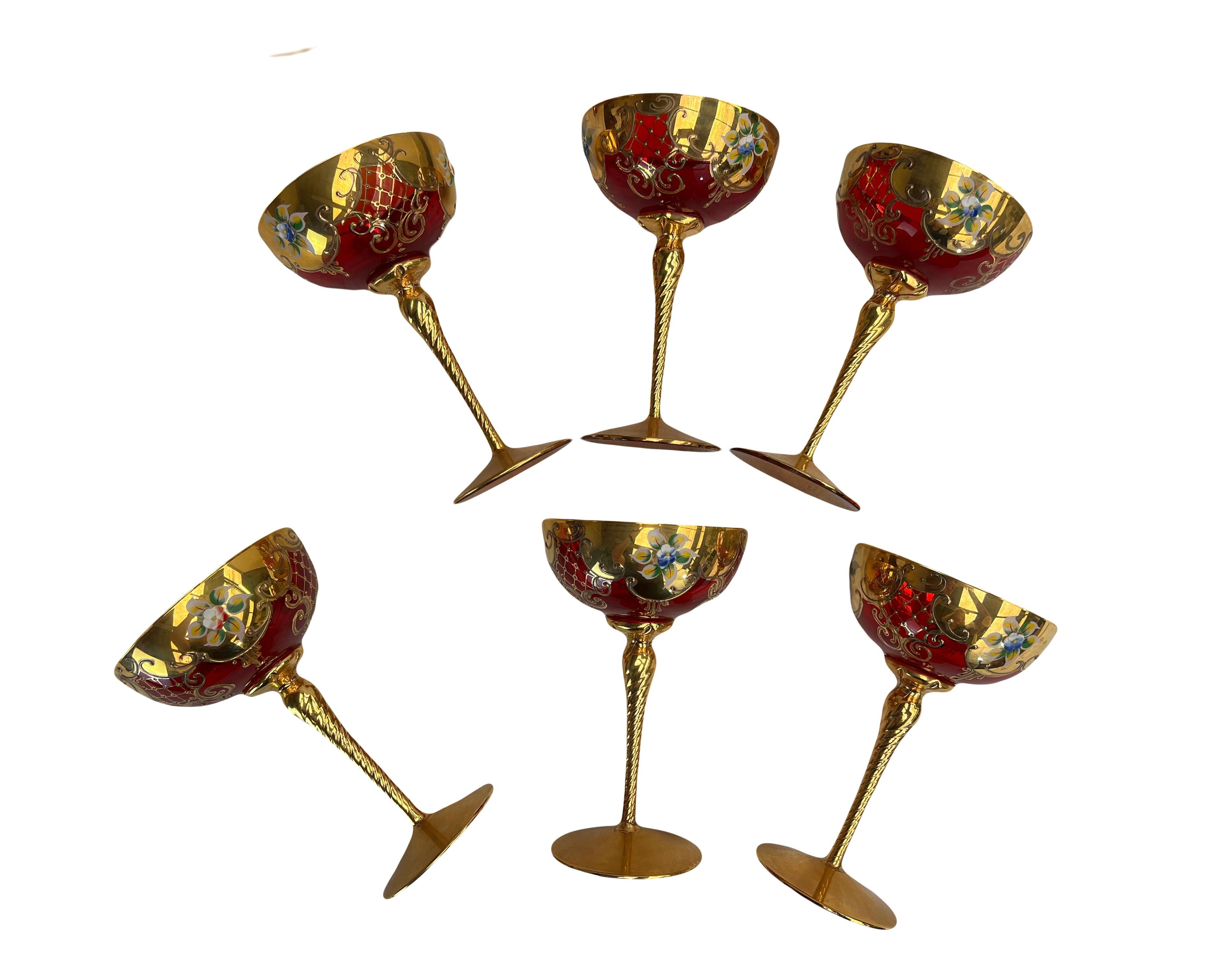 20th Century Murano Champagne Cups with Champagne Bucket in Murano Glass, 1960s, Set of 7