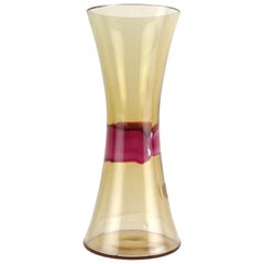 Murano Champagne with Burgundy Ribbon Corseted Italian Art Glass Flower Vase