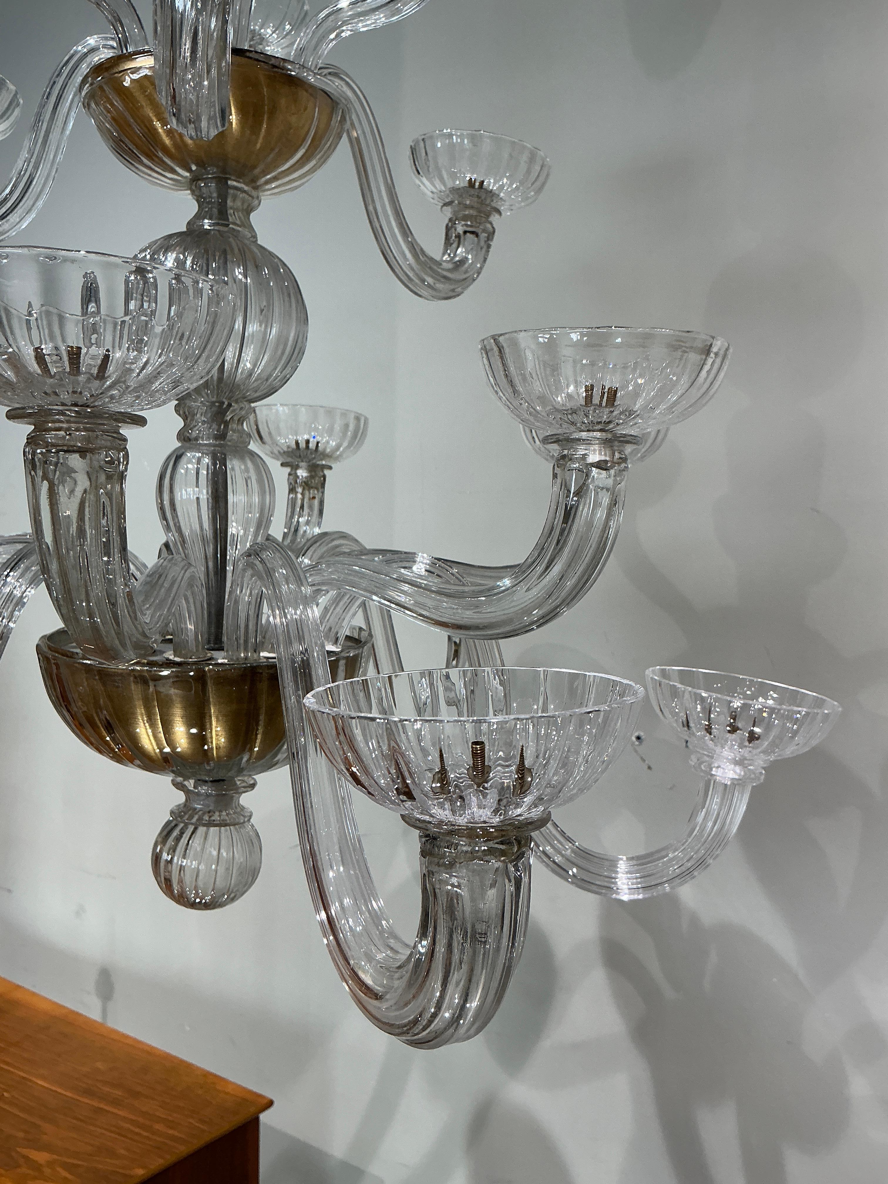 Italian Murano chandelier 16 lights attributed to Seguso circa 1940 For Sale