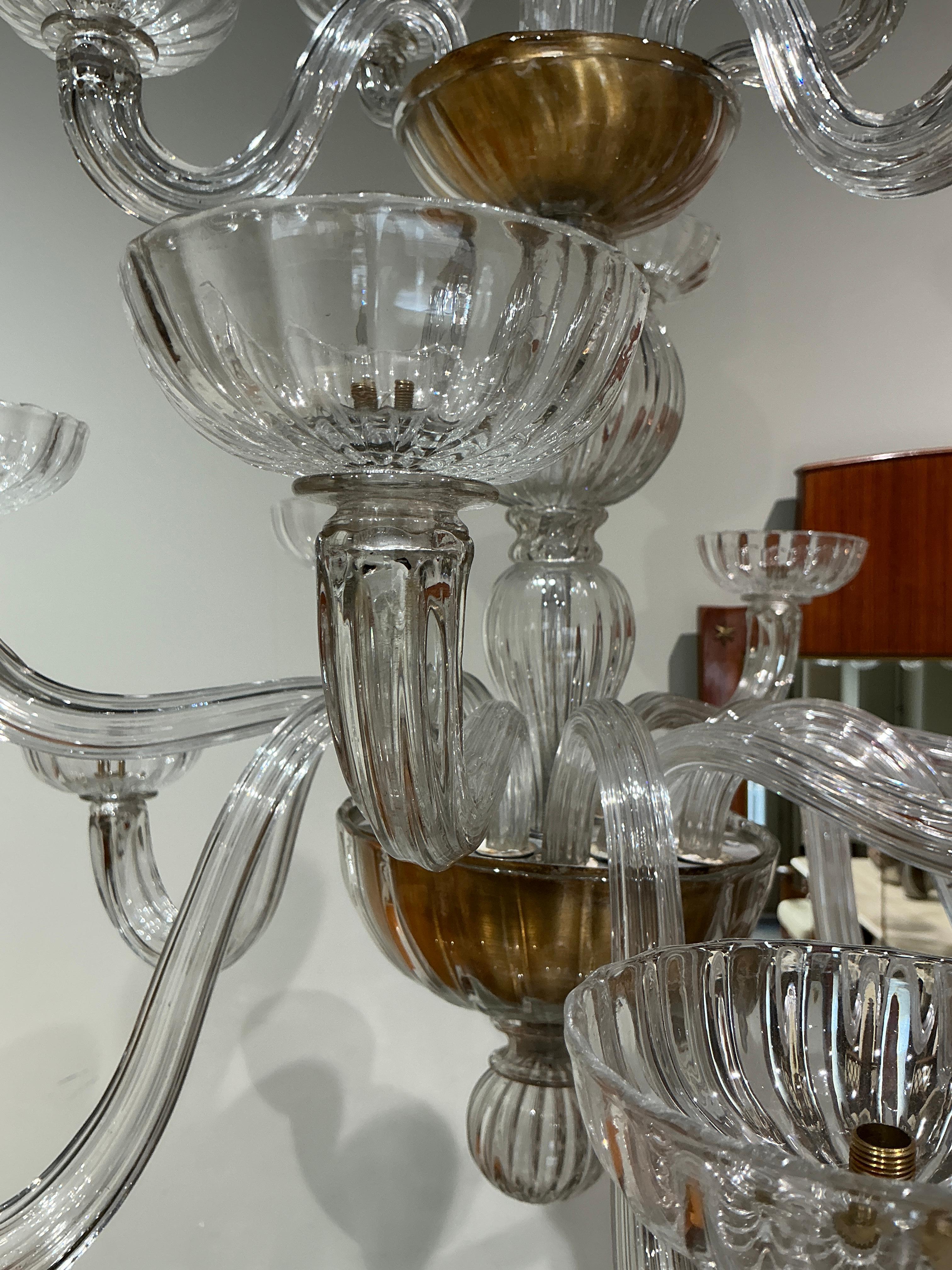 Mid-20th Century Murano chandelier 16 lights attributed to Seguso circa 1940 For Sale