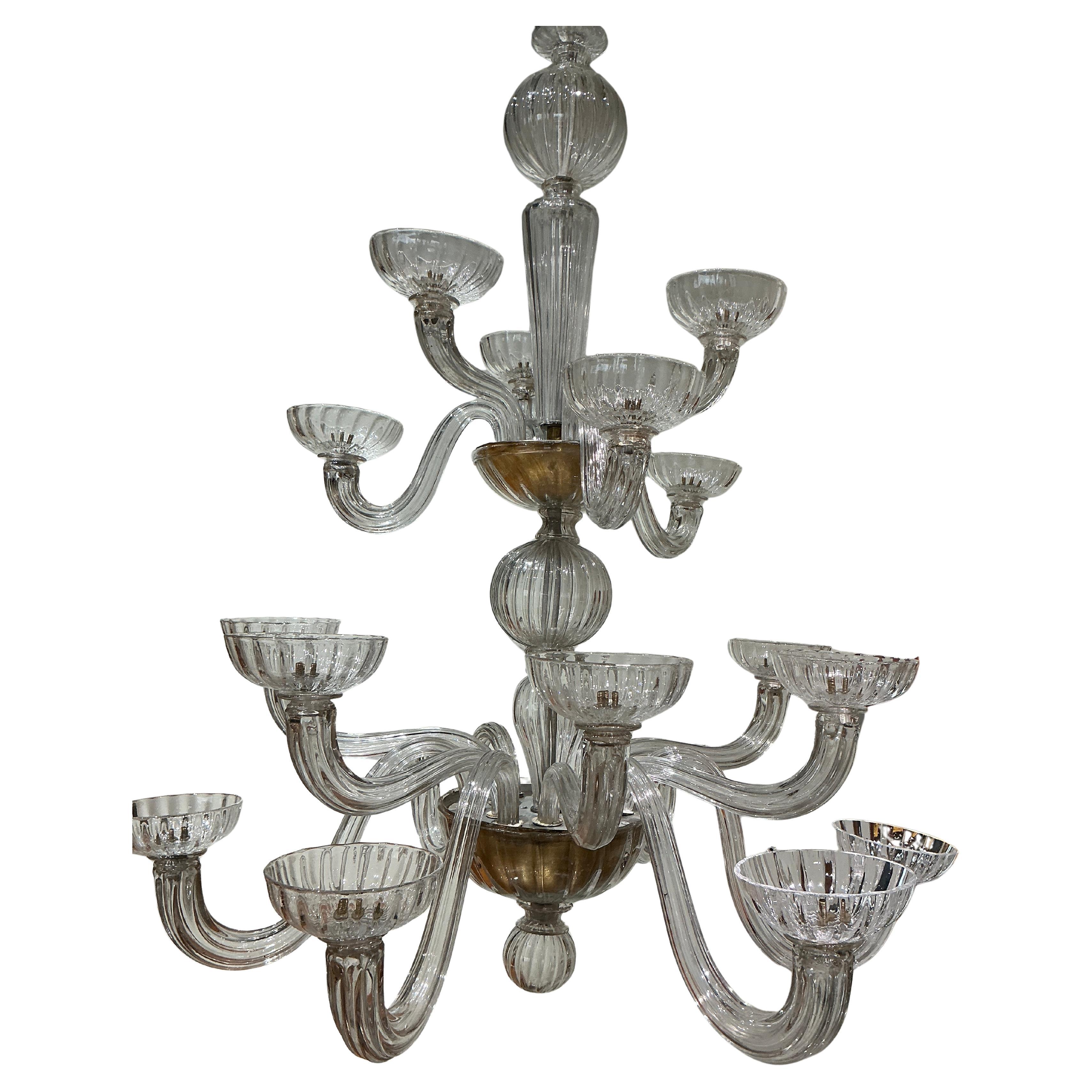 Murano chandelier 16 lights attributed to Seguso circa 1940