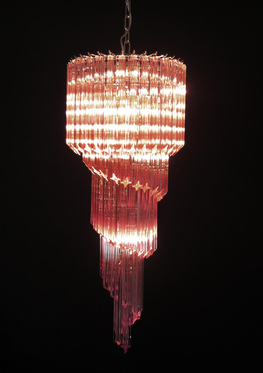 Pair Murano Chandeliers Crystal Pink Prism, Murano For Sale 7