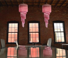 Pair Murano Chandeliers Crystal Pink Prism, Murano